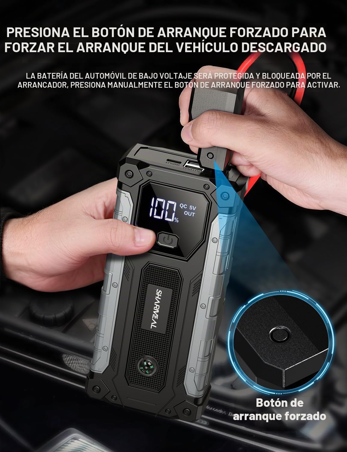 Sharmeal Arrancador de coche 7000A, paquete de batería de arranque...