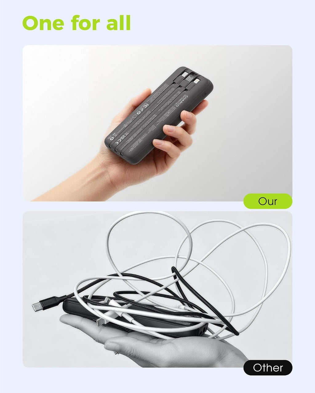 CHARCO Cargador portátil con cables integrados, cargador de batería...