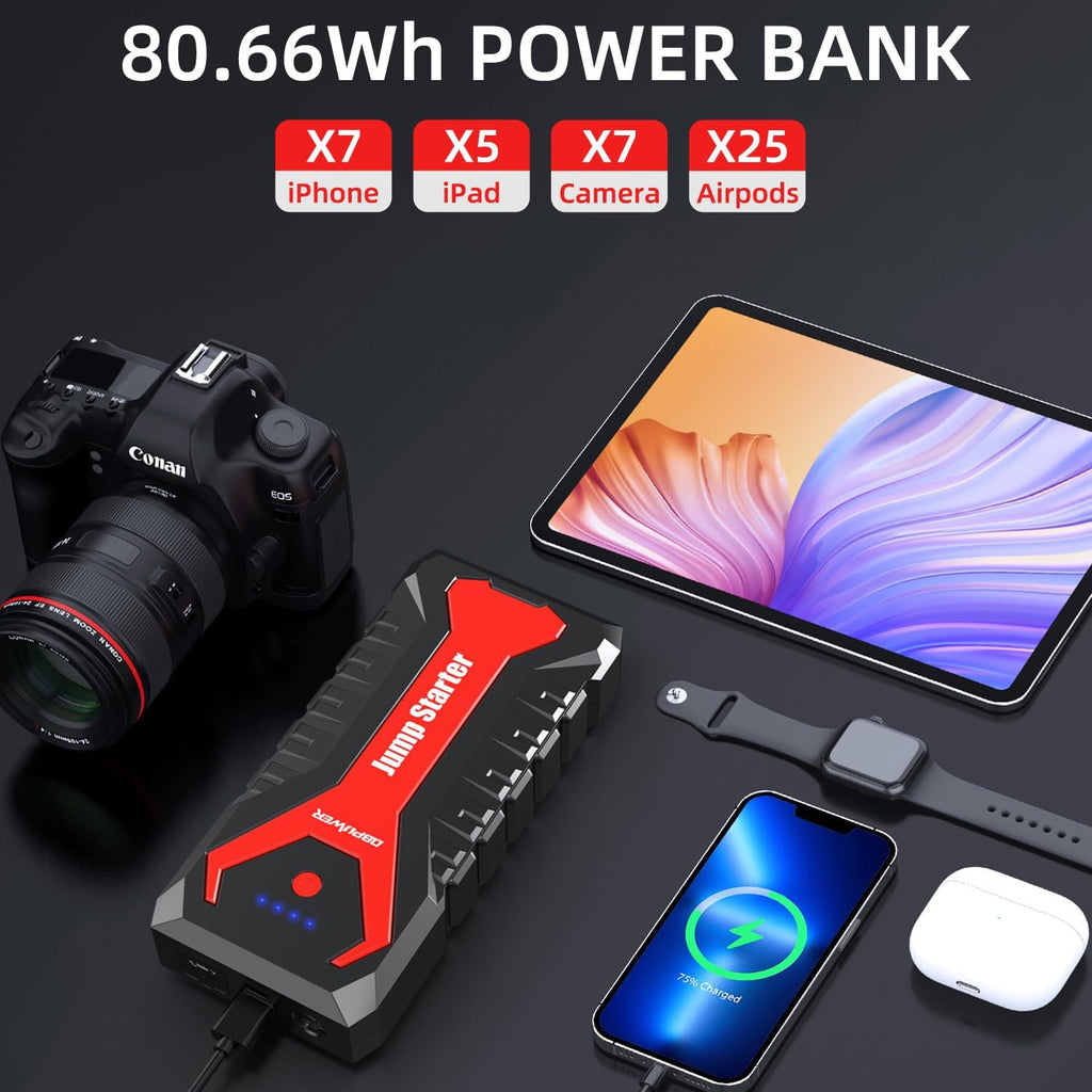 DBPOWER Arrancador portátil para coche de 5000A\/80.66Wh, para moto...