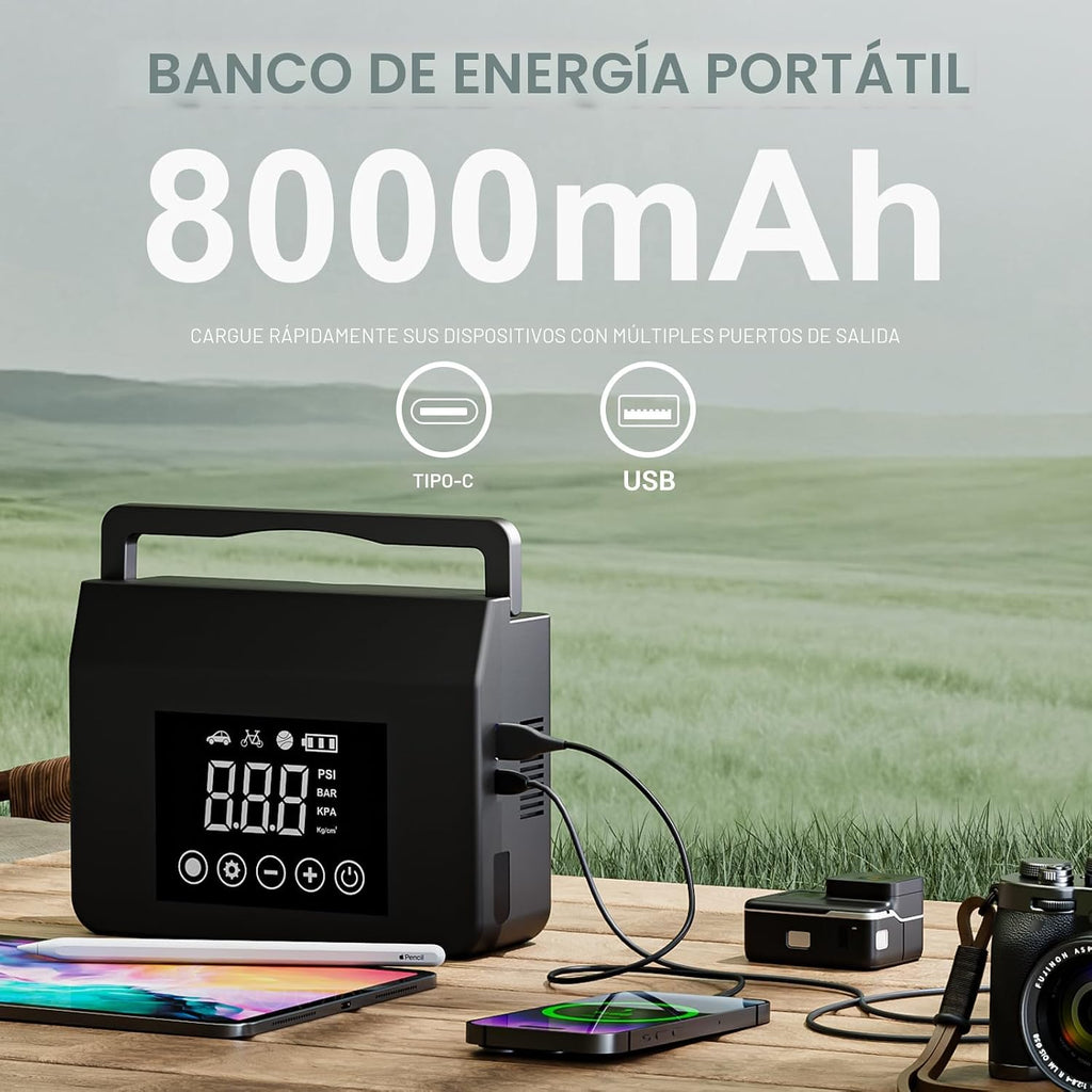 Hieha Arrancador de salto de 4000 A con compresor de aire, cargador...