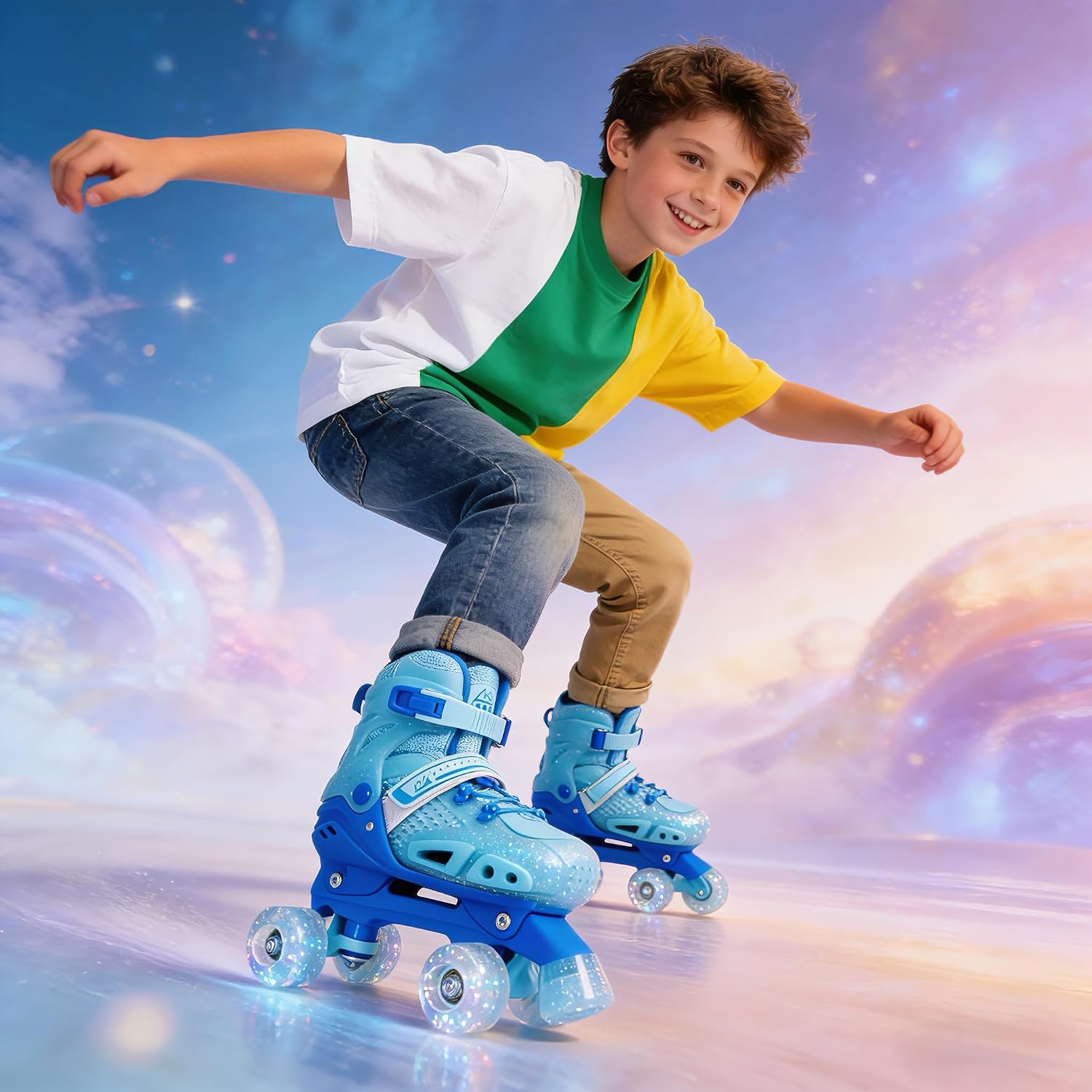 LKD Patines de ruedas para niños y niñas, 4 tamaños, ajustables, co...