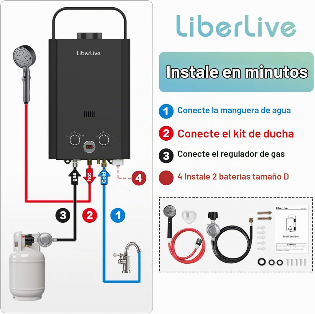 Calentador de agua de propano, 6L 1.58GPM 41000 BTU Calentador de a...
