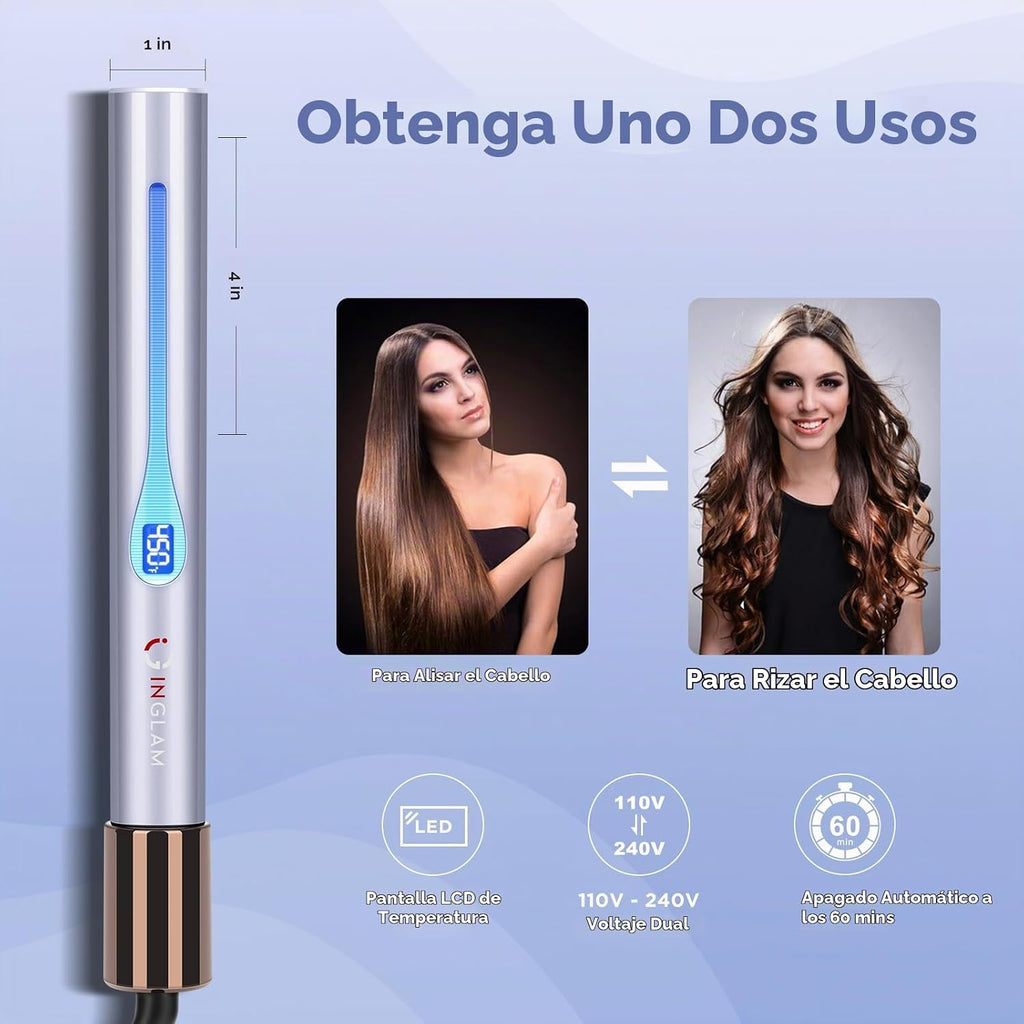 IG INGLAM Plancha plana de titanio para alisar el cabello, rizador...