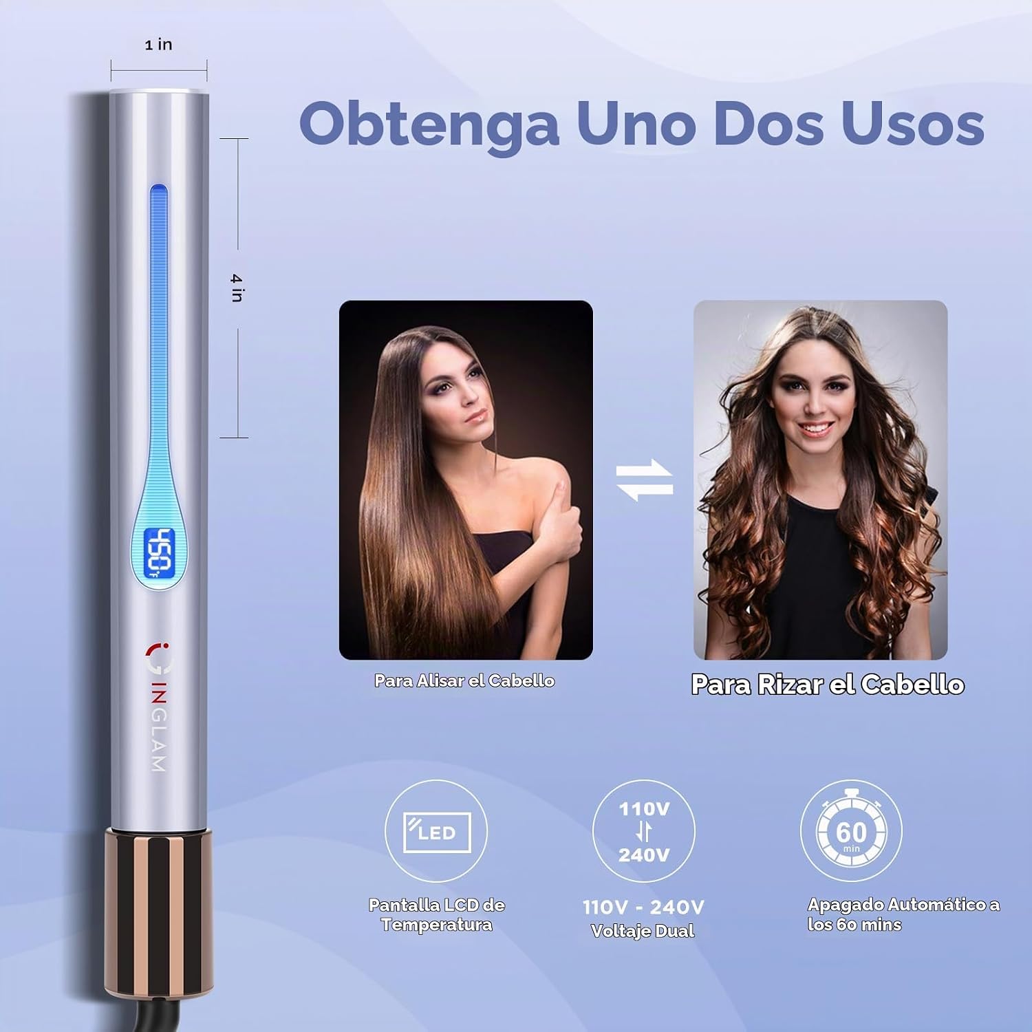 IG INGLAM Plancha plana de titanio para alisar el cabello, rizador...