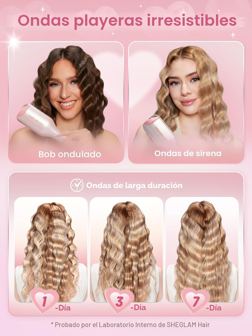SHEGLAM Ondulador de pelo rosa de 1 pulgada para mujer, herramienta...