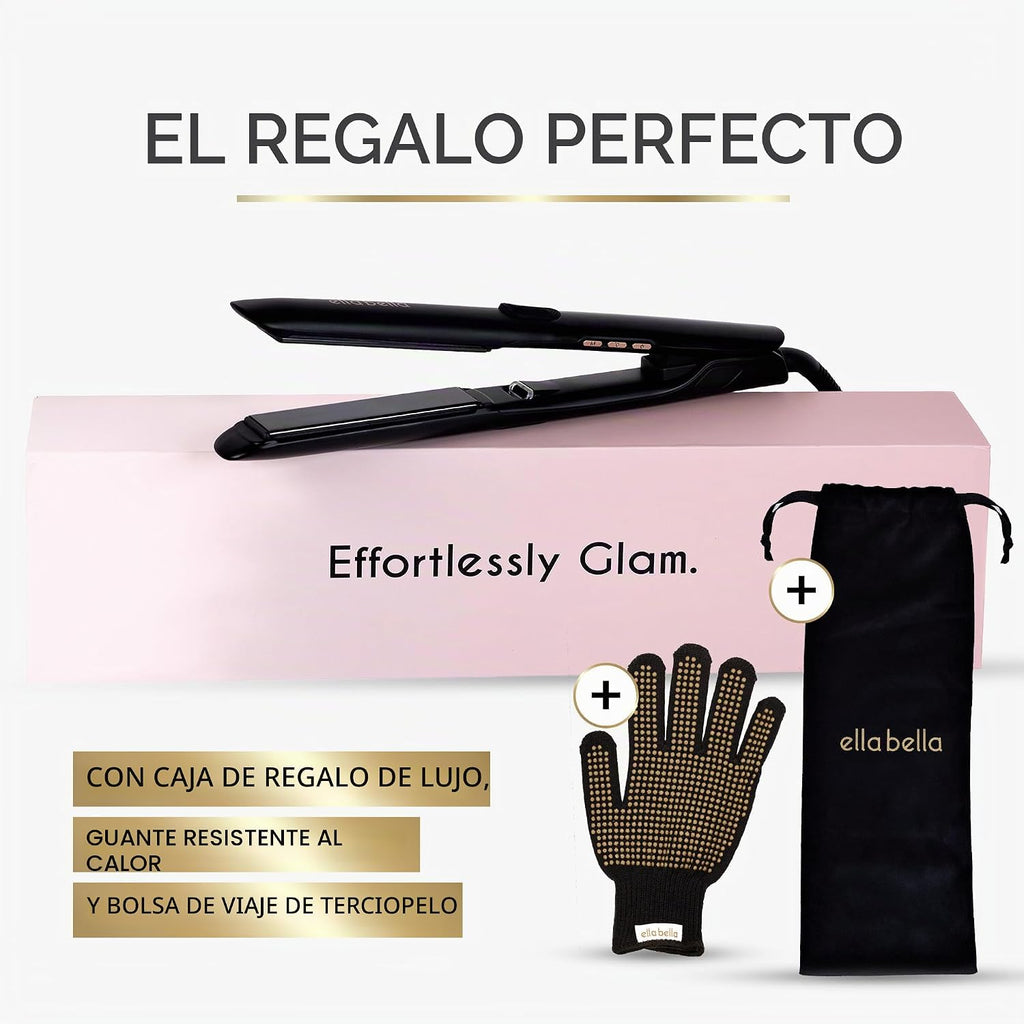 ELLA BELLA® Plancha plana de titanio para alisar el cabello, delgad...