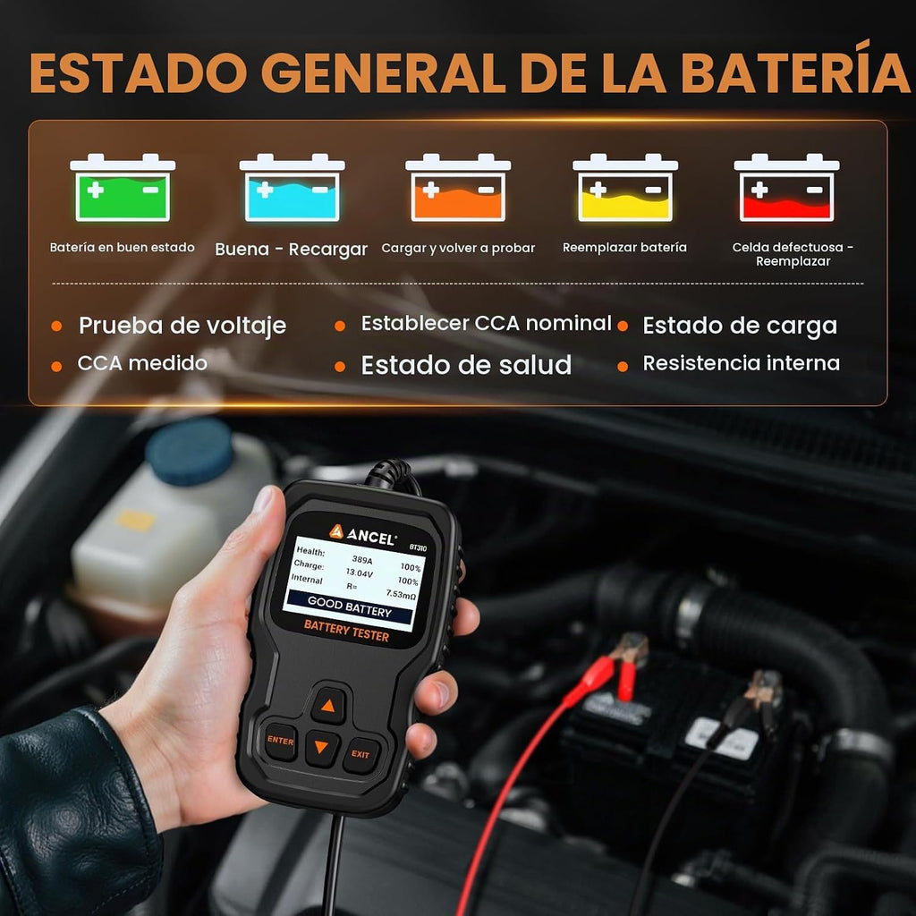 ANCEL BT310 - Probador de batería de coche de 12 V 24 V, probador d...