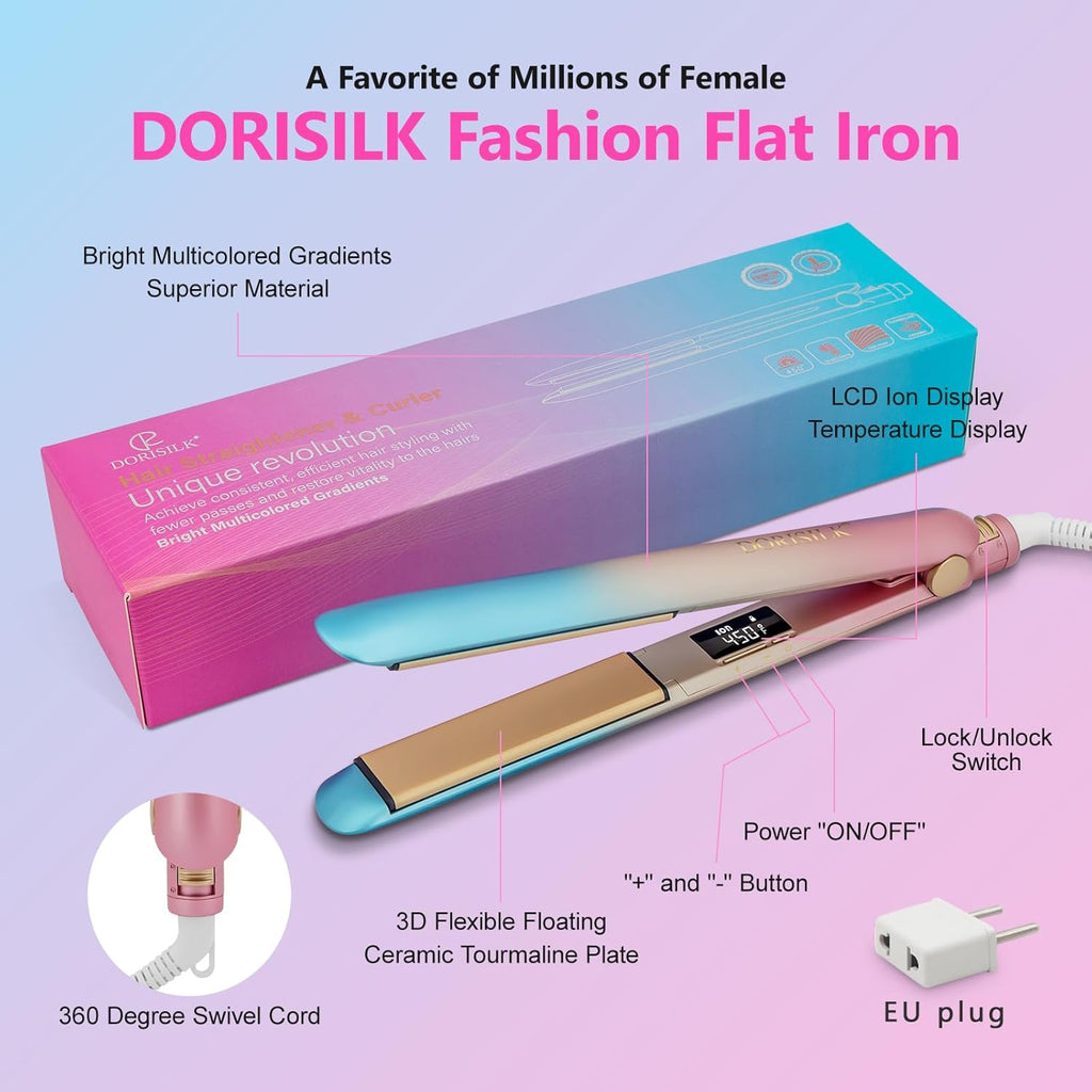 DORISILK Plancha Plana Colorida de 450 Grados, Alisador y Rizador d...
