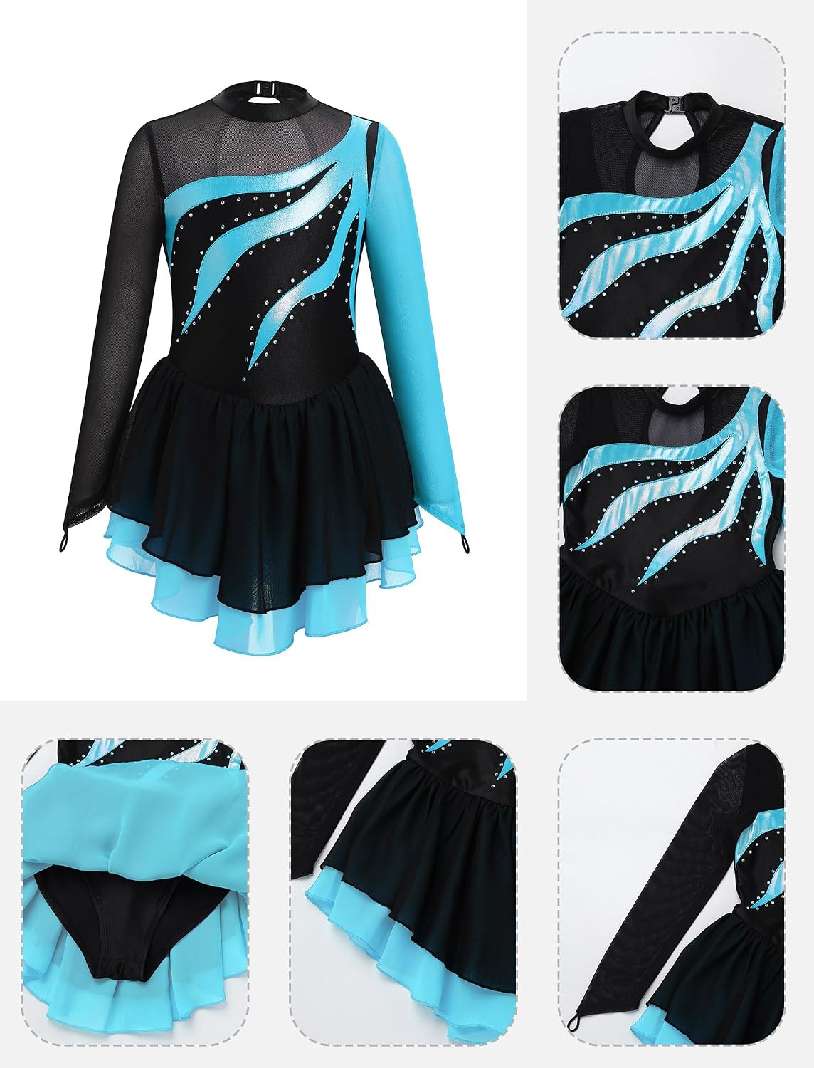 ODASDO Vestido de patinaje sobre hielo artístico para niñas y niños...