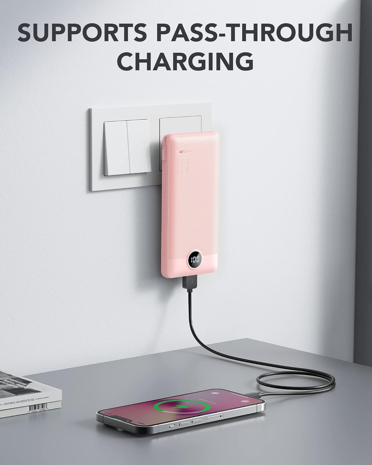 VRURC Cargador portátil con cables integrados y enchufe de pared de...