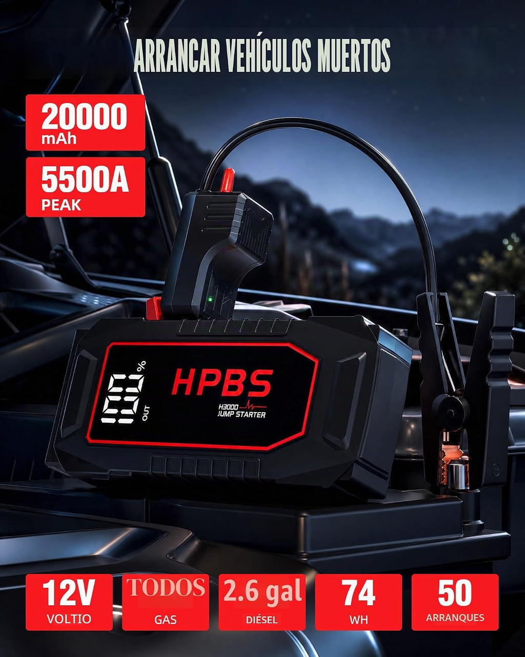 HPBS Arrancador de Batería de Coche, Paquete de Batería de Arrancad...