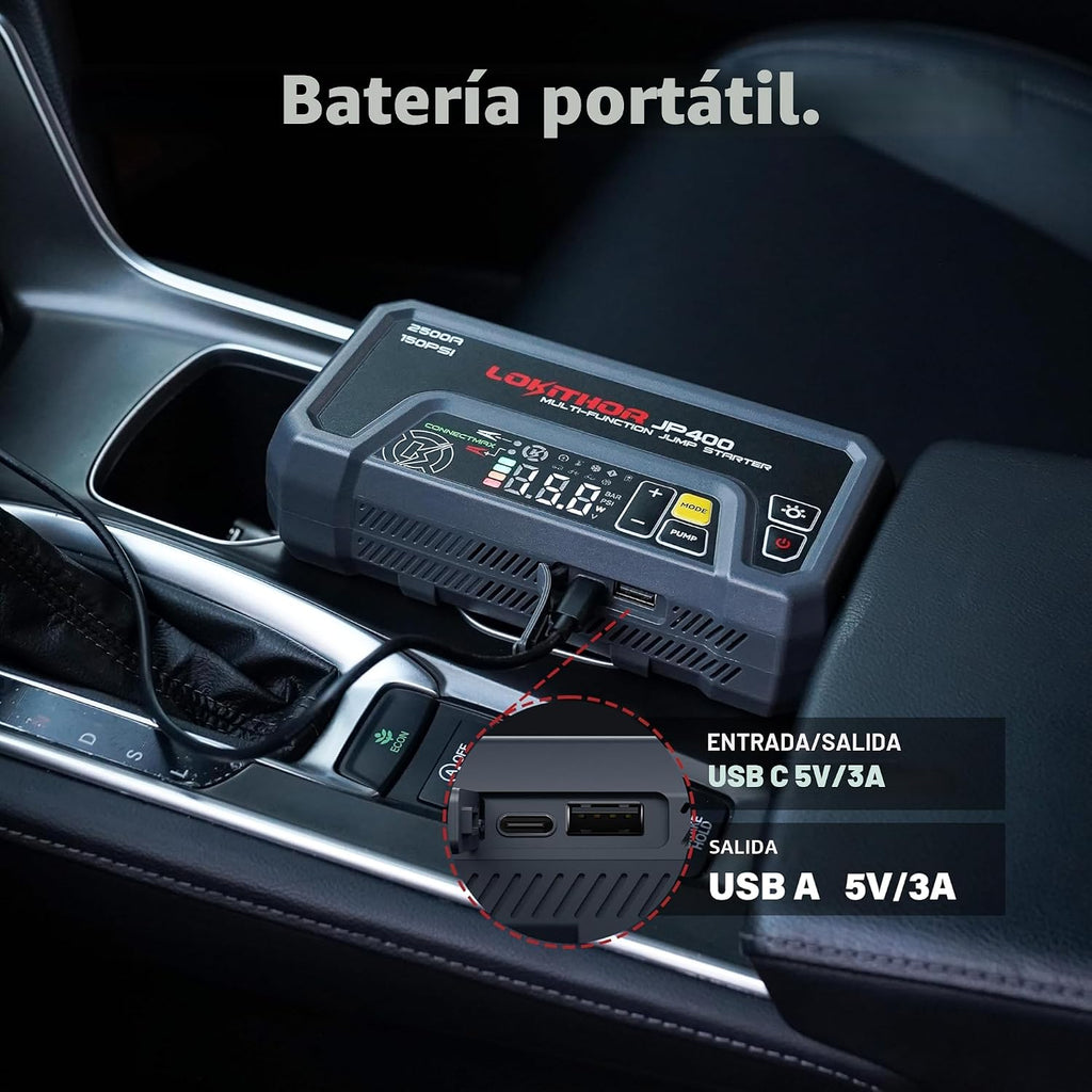 LOKITHOR Arrancador JP400 con compresor de aire, 2500 A 12 V baterí...