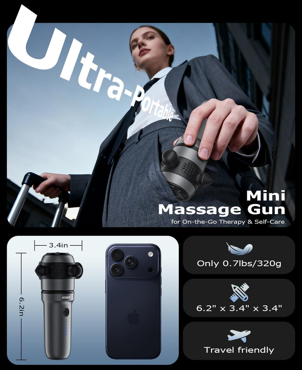 HYAKO R1 Mini masajeador de terapia de mano \u2013 Pistola de masaj...