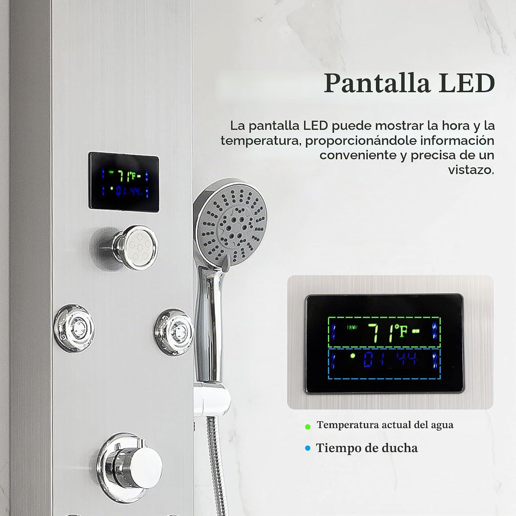 DELAVIN Torre de ducha de acero inoxidable LED, torre de panel de d...