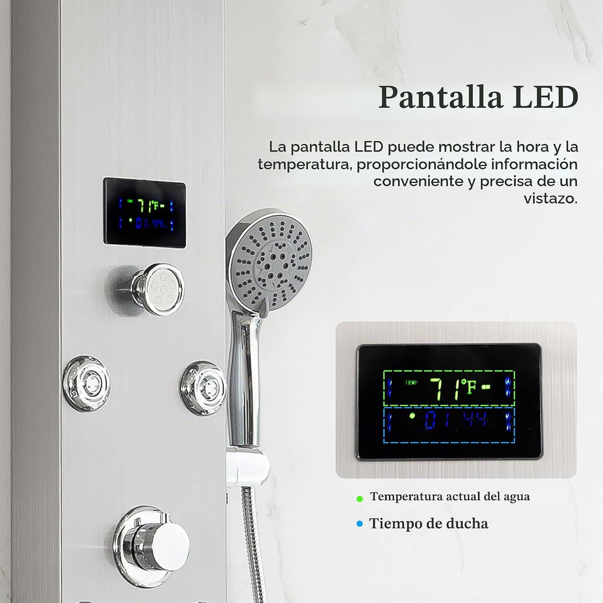 DELAVIN Torre de ducha de acero inoxidable LED, torre de panel de d...
