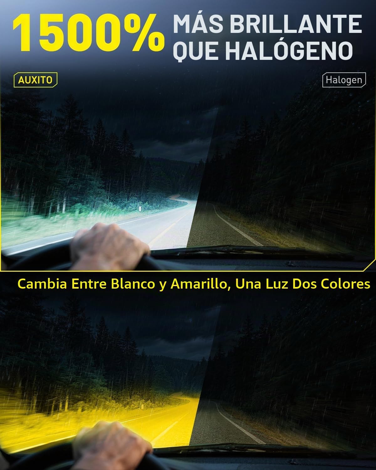AUXITO Bombillas antiniebla 9006 Switchback de 6500 K blanco frío y...