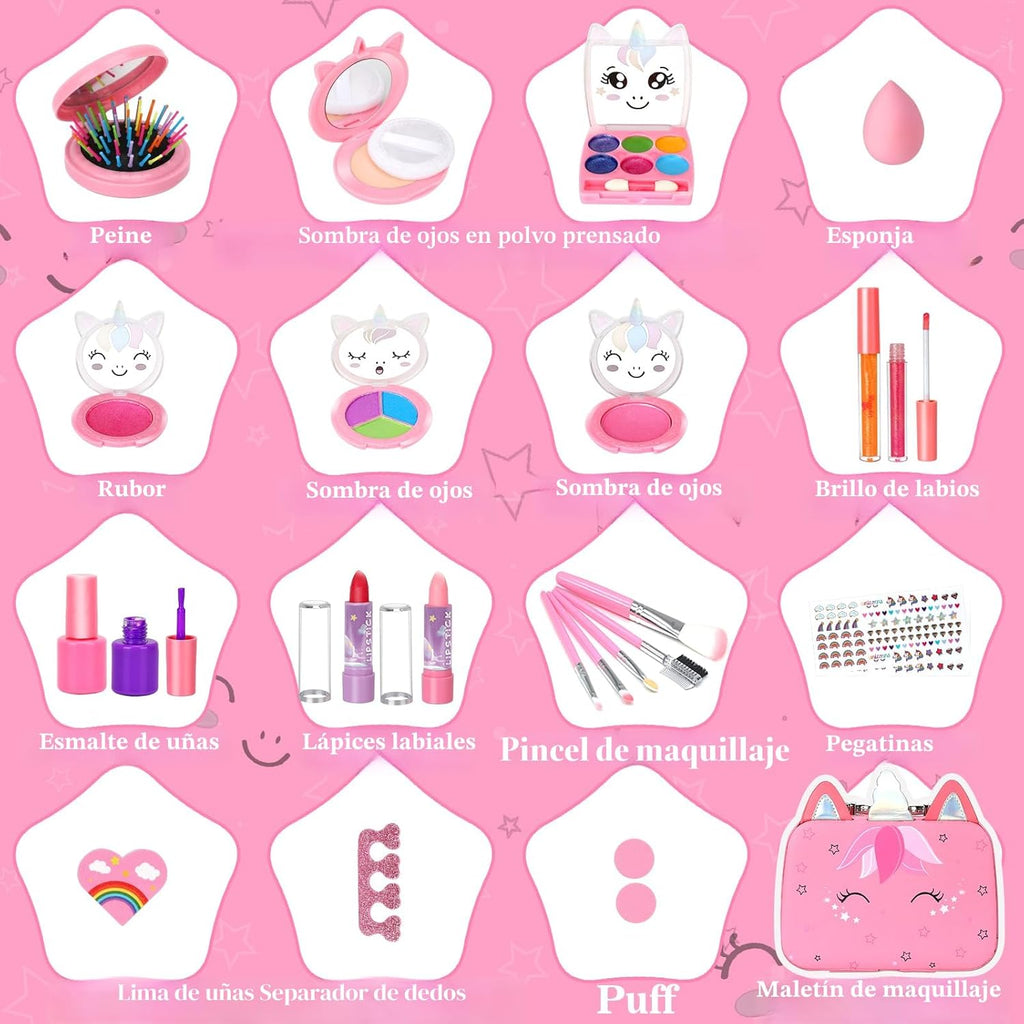 Heaning Juguetes de maquillaje lavable para niñas - Kit de maquilla...