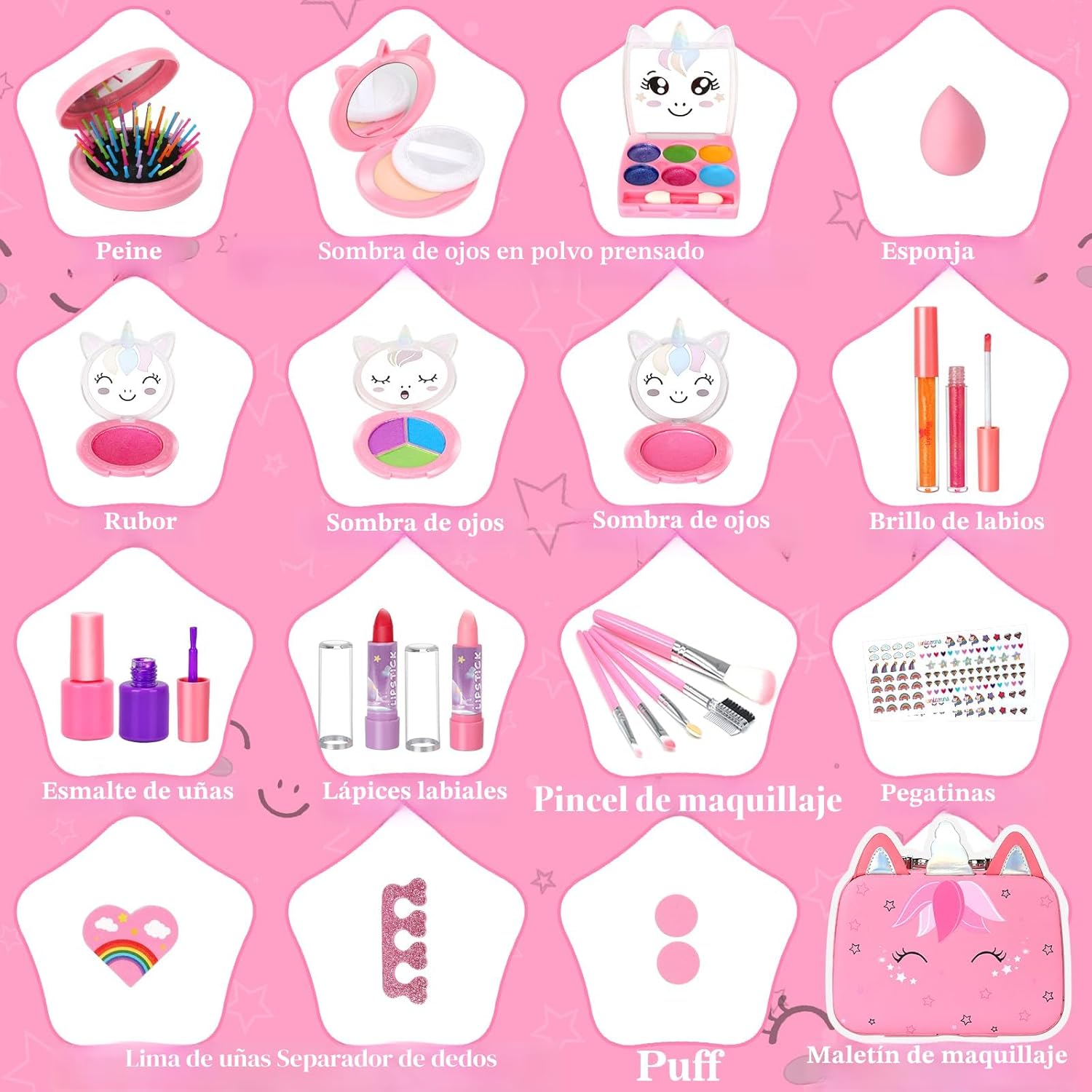 Heaning Juguetes de maquillaje lavable para niñas - Kit de maquilla...