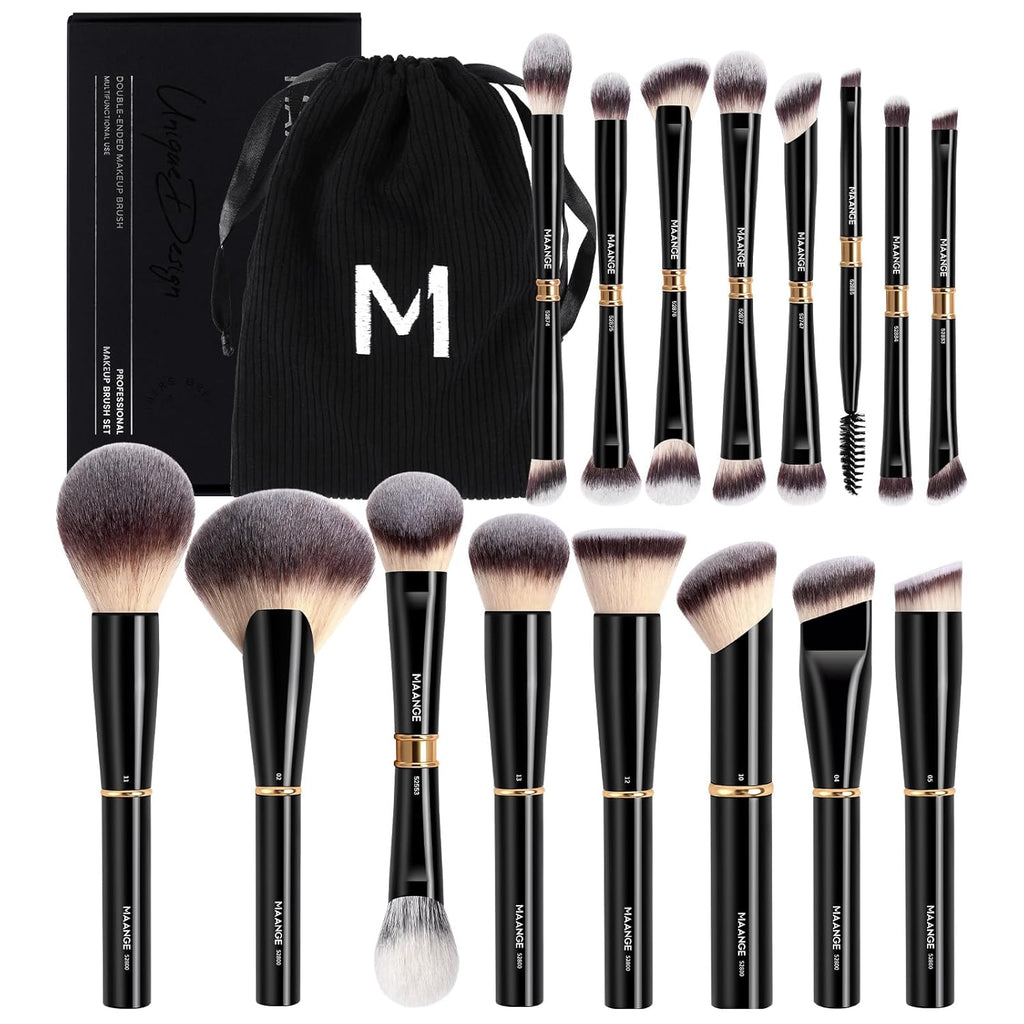 MAANGE Juego de 16 brochas de maquillaje profesionales para base de...