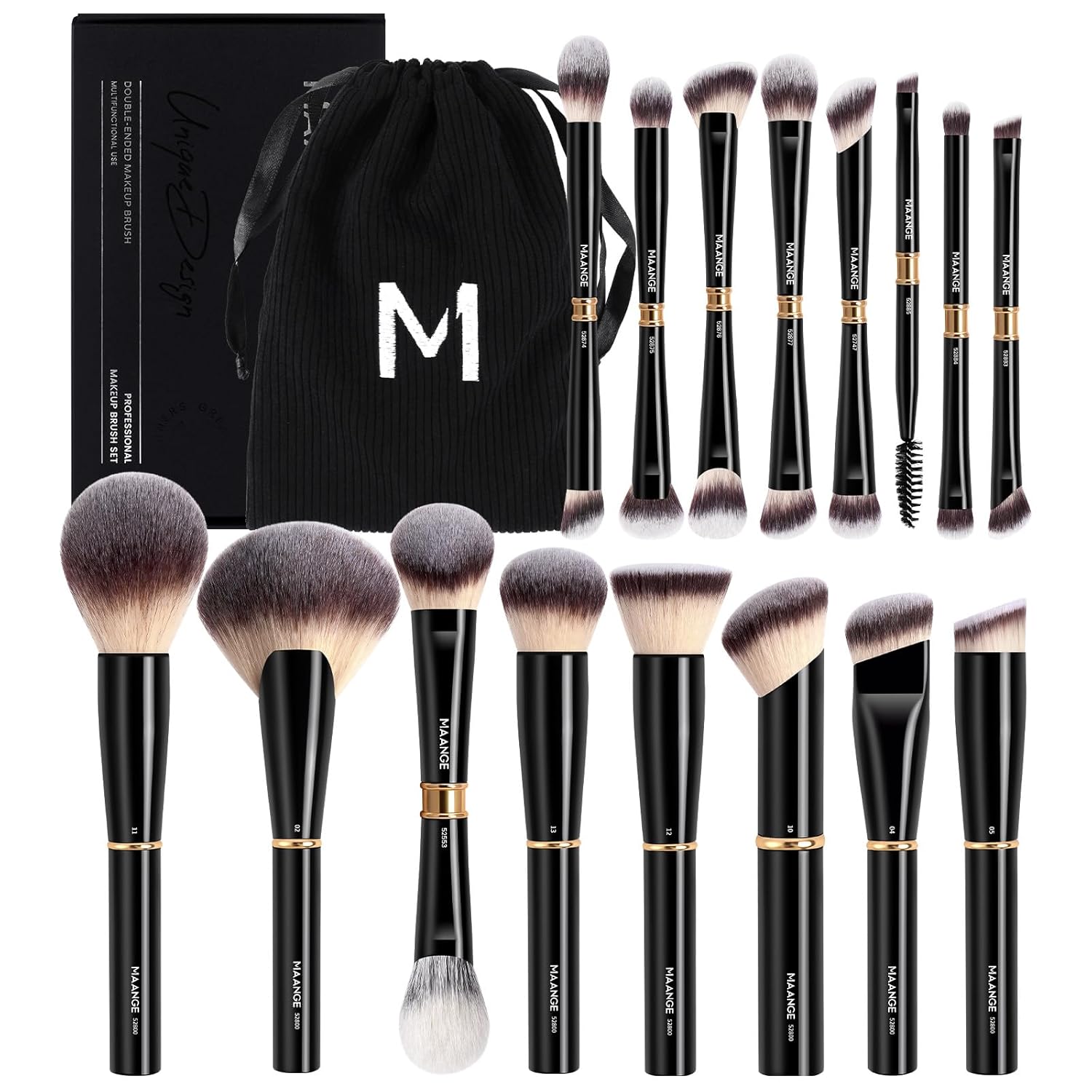 MAANGE Juego de 16 brochas de maquillaje profesionales para base de...