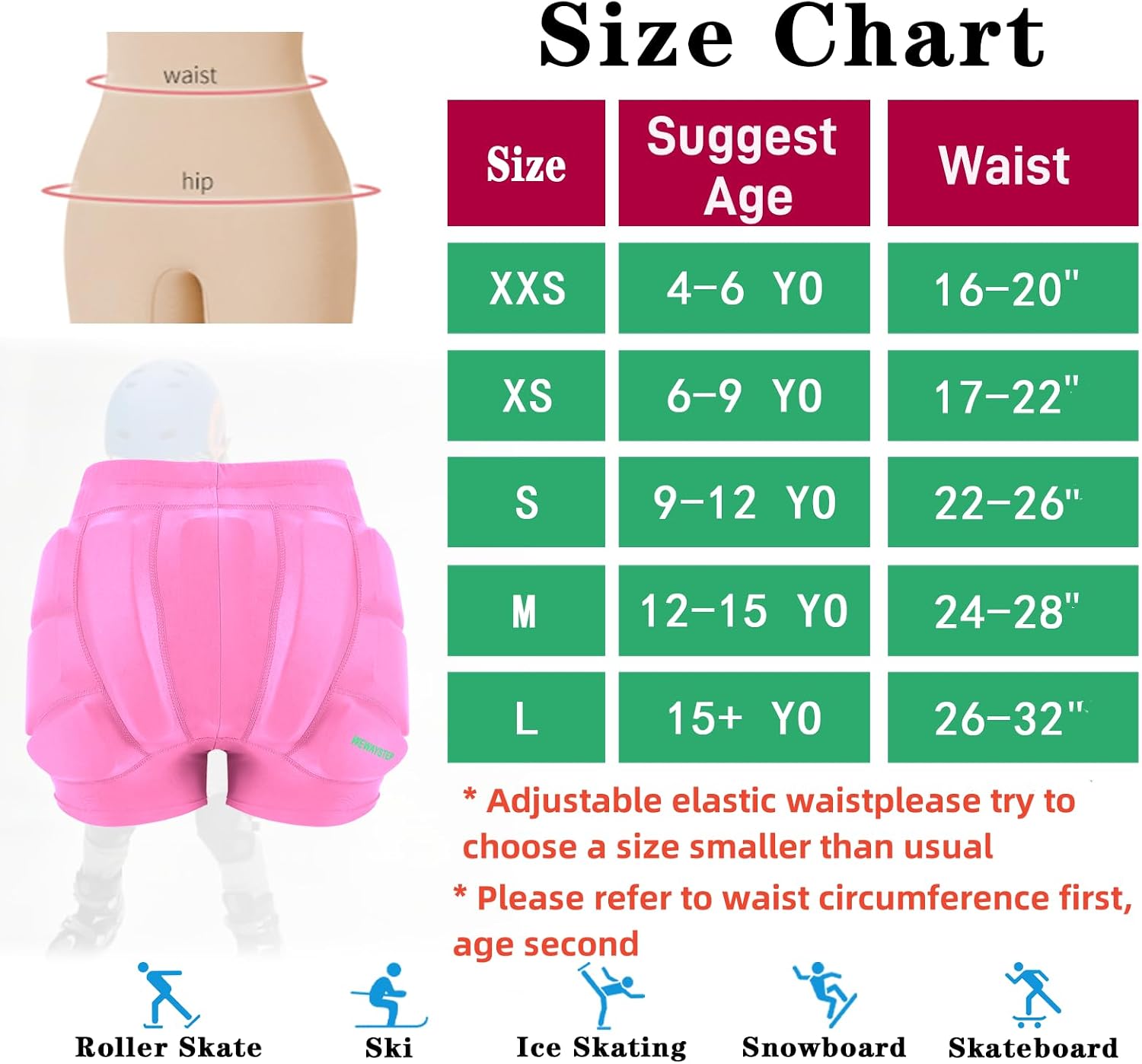 Pantalones cortos acolchados para niños para patinaje, almohadillas...