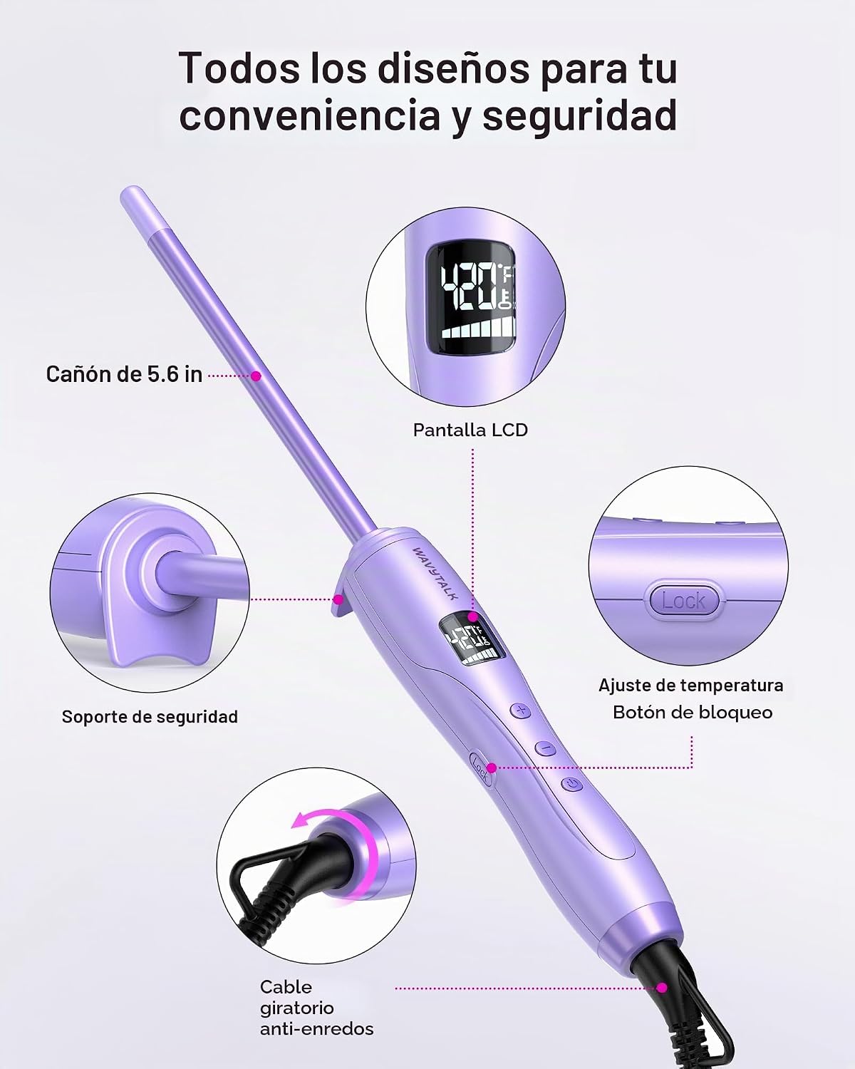 Wavytalk Rizador pequeño de 3\/8 pulgadas, varita rizadora para cab...