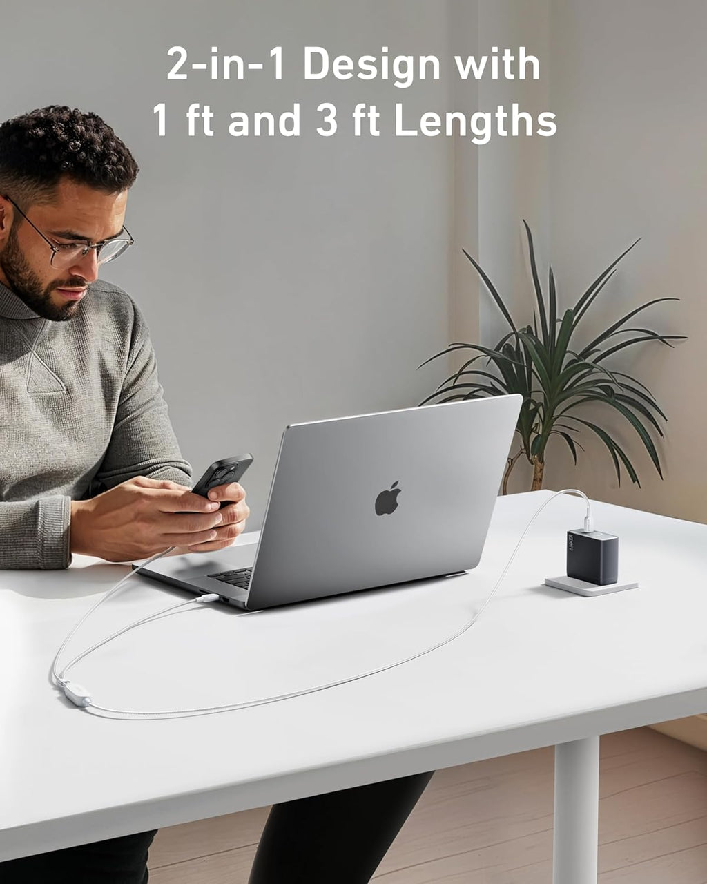Cable Anker, cable USB C a USB C de 4 pies 2 en 1 de 140 W máx., ca...