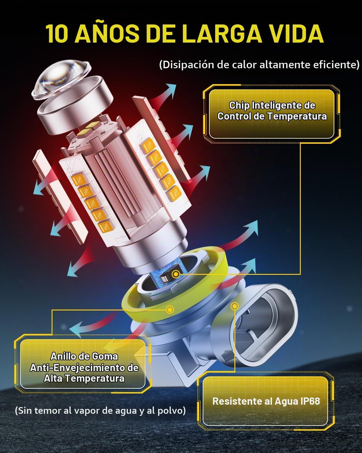 AUXITO Bombillas LED antiniebla H11\/H8 mejoradas, 3000K amarillo á...
