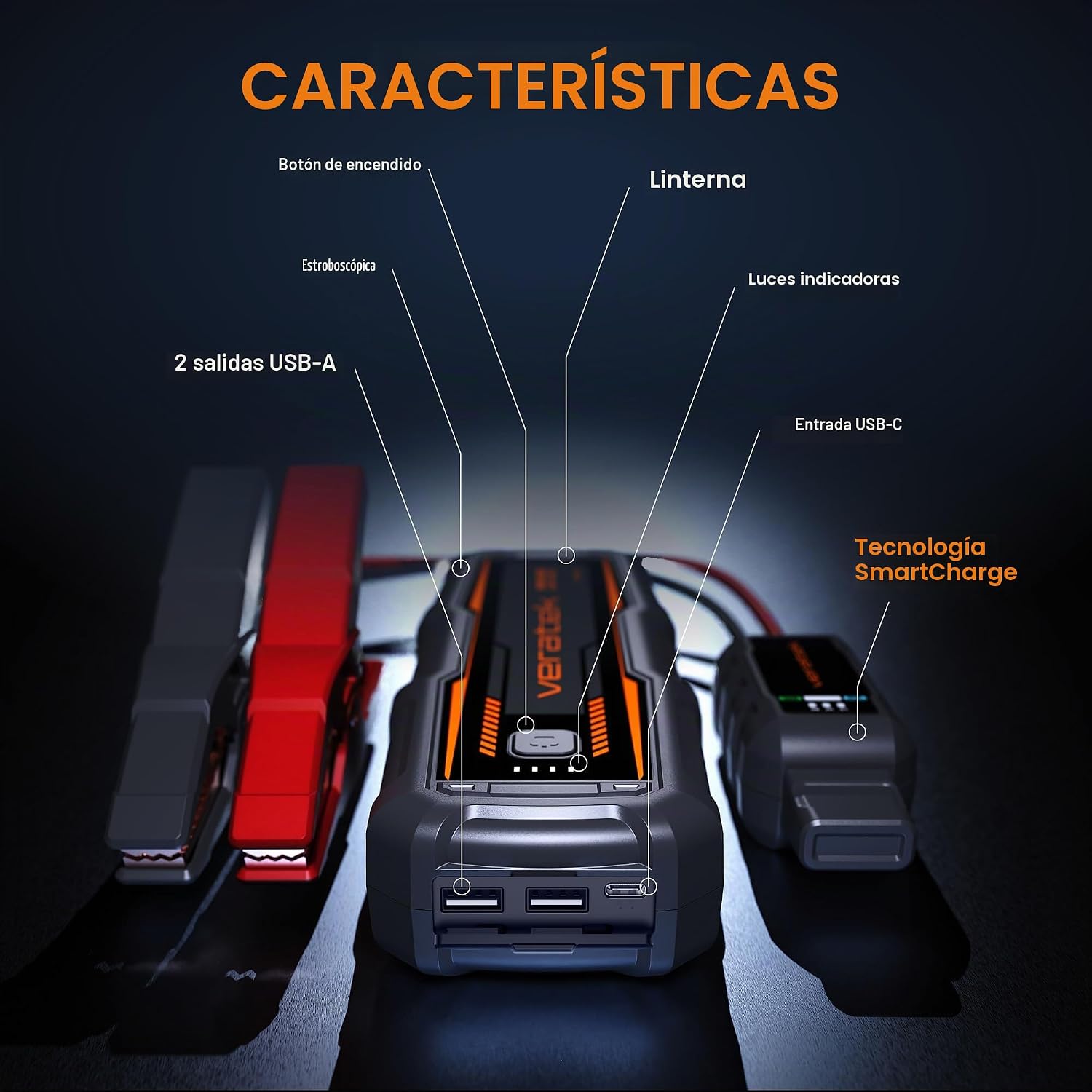 Veratek V8 Pro 3000A - arrancador de batería de coche portátil (8,0...