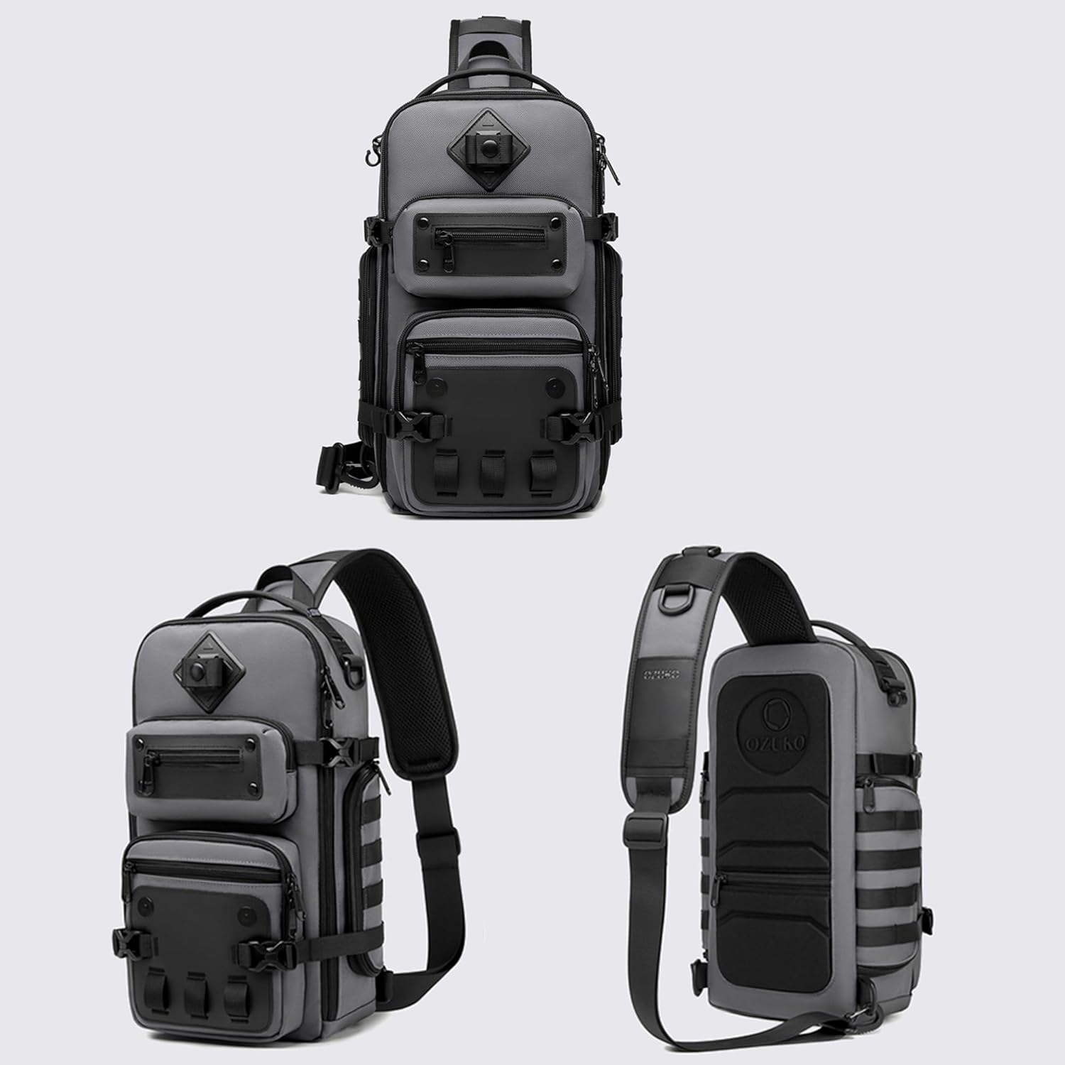 OZUKO Bolsas tácticas para hombres, mochila cruzada impermeable, bo...
