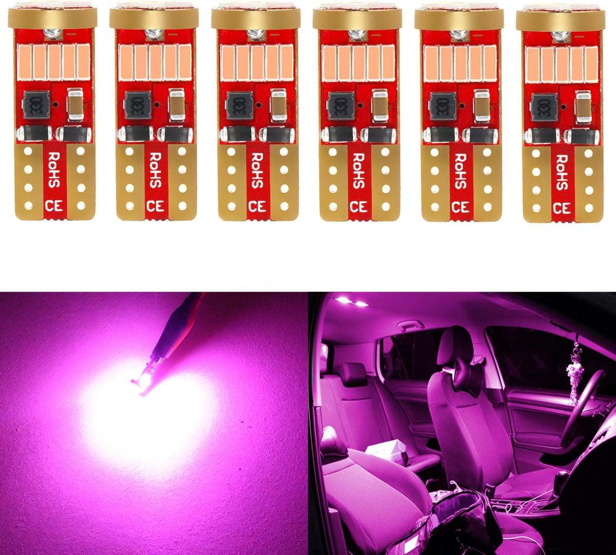 PHINLION 194 Bombilla LED Súper Brillante Púrpura Rosa 4014 Chipset...