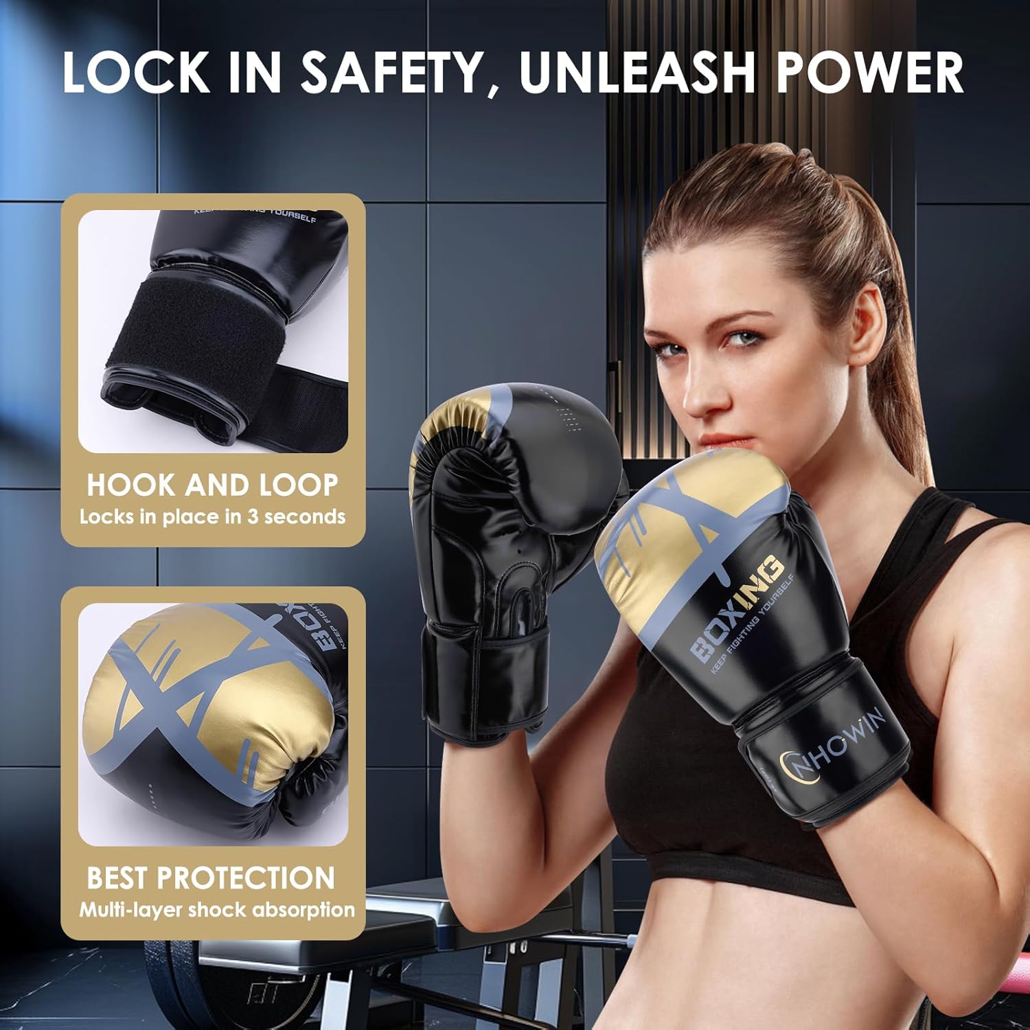 NHOWIN Guantes de boxeo, 12 oz \/ 16 oz \u2013 Guantes de boxeo par...