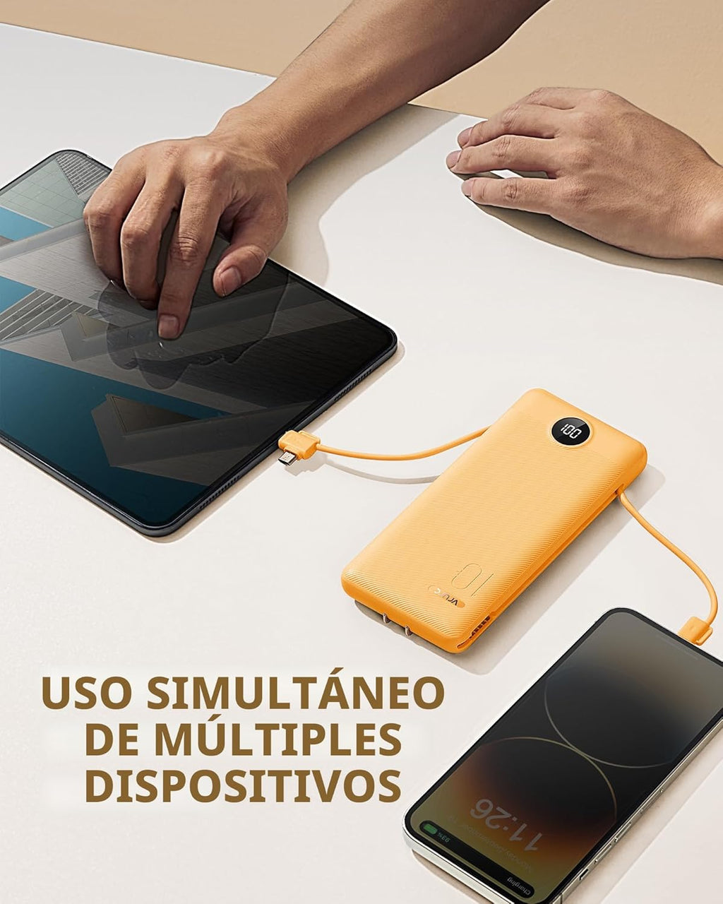 VRURC Cargador portátil con cables integrados y enchufe de pared de...