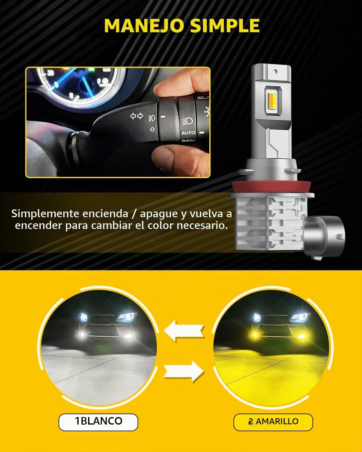AUXITO H11 H8 H16 Focos LED antiniebla reversibles, 6500K blanco\/3...