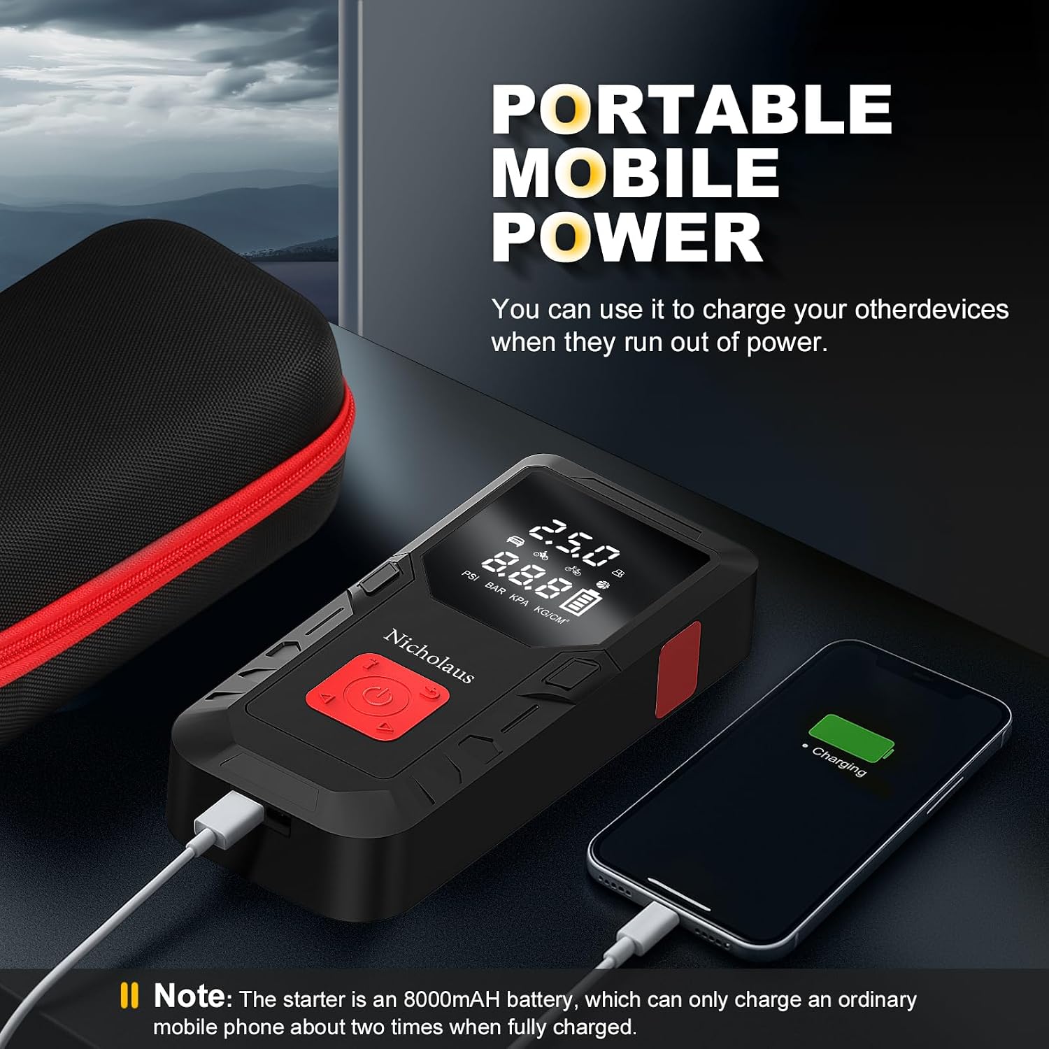 Nicholaus Arrancador de batería de coche de 12 V, 8000 mAh, 2800 A...