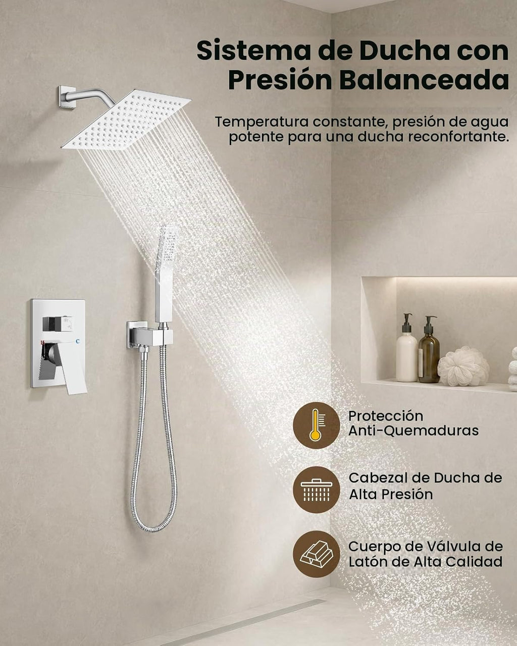 gotonovo Sistema de ducha de lluvia para baño, juego de cabezal y m...