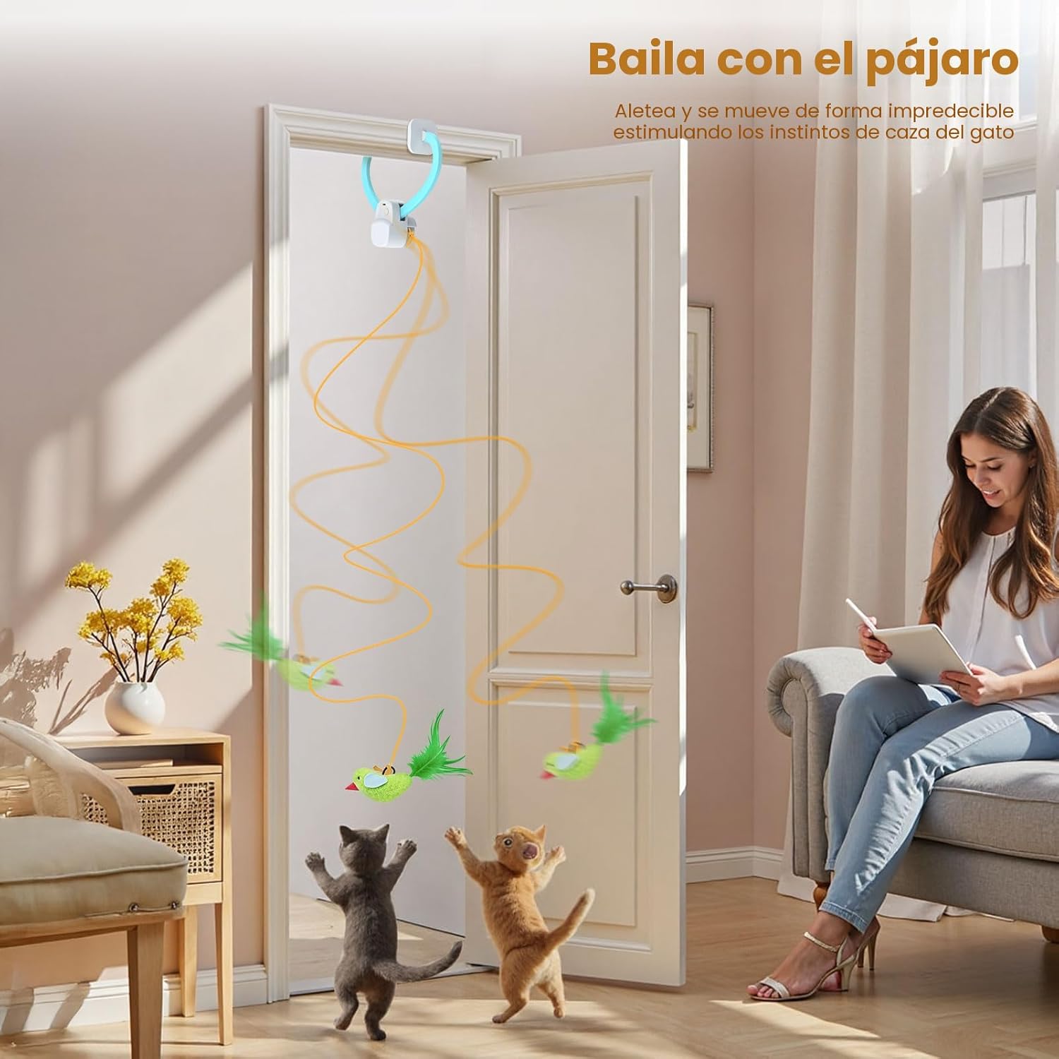 Juguetes interactivos para gatos de interior: varita de plumas de a...