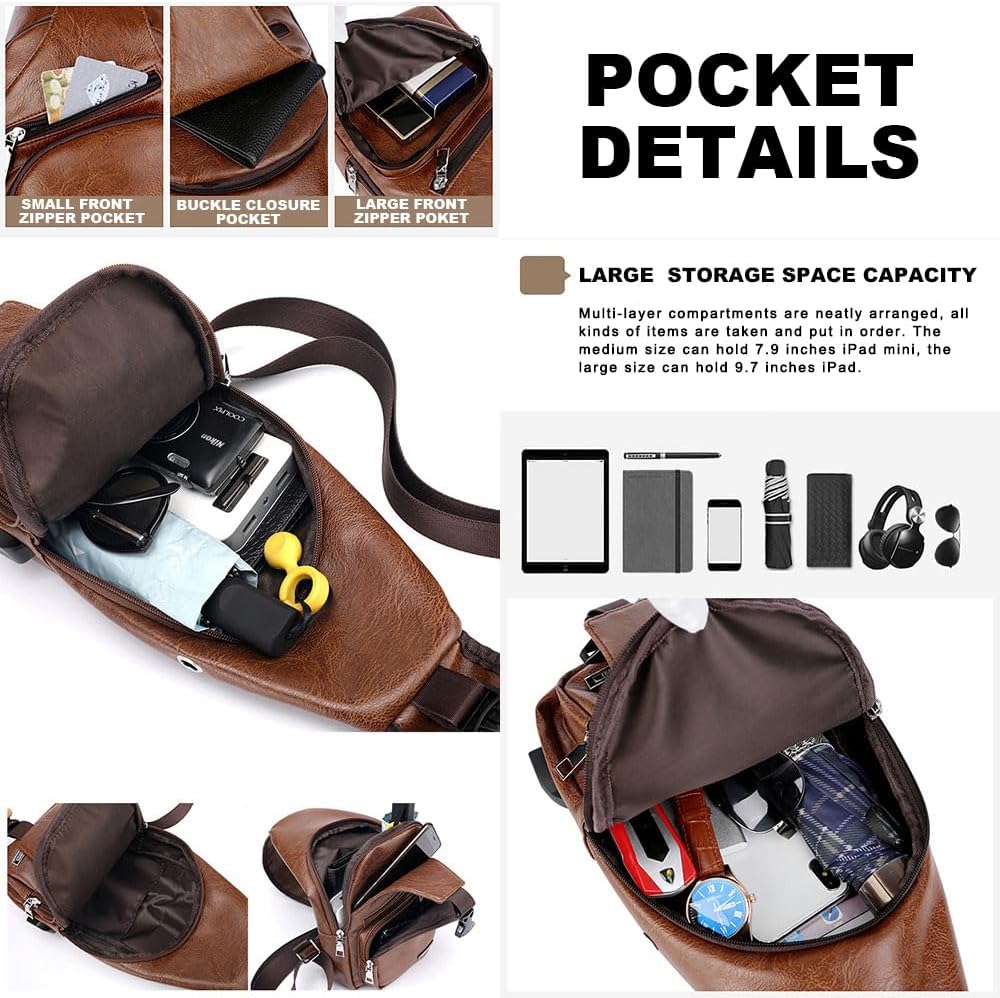 Peicees Bolso bandolera de cuero para hombre, bolso cruzado para el...