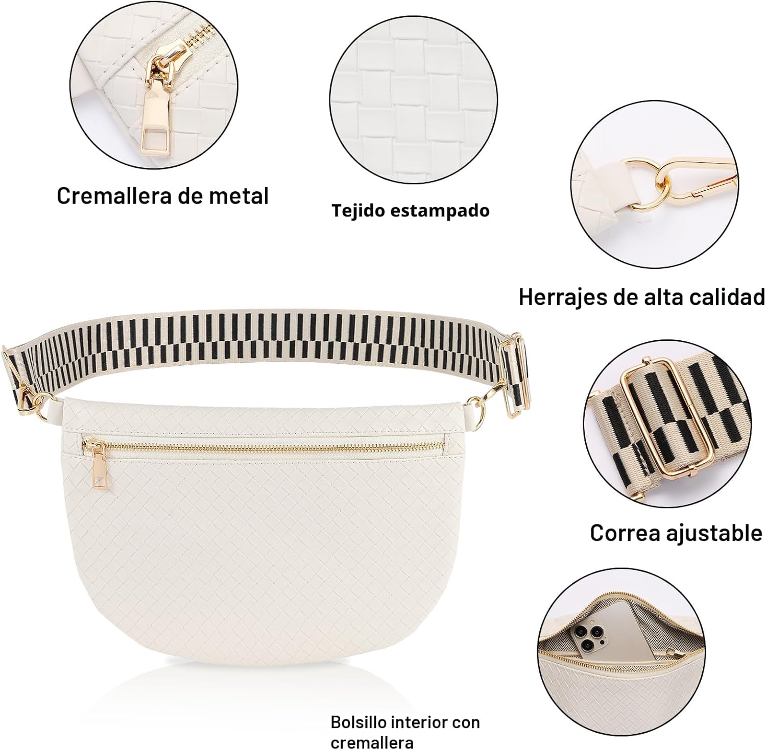 Bolsos cruzados tejidos para mujer, riñonera tipo bandolera de cuer...