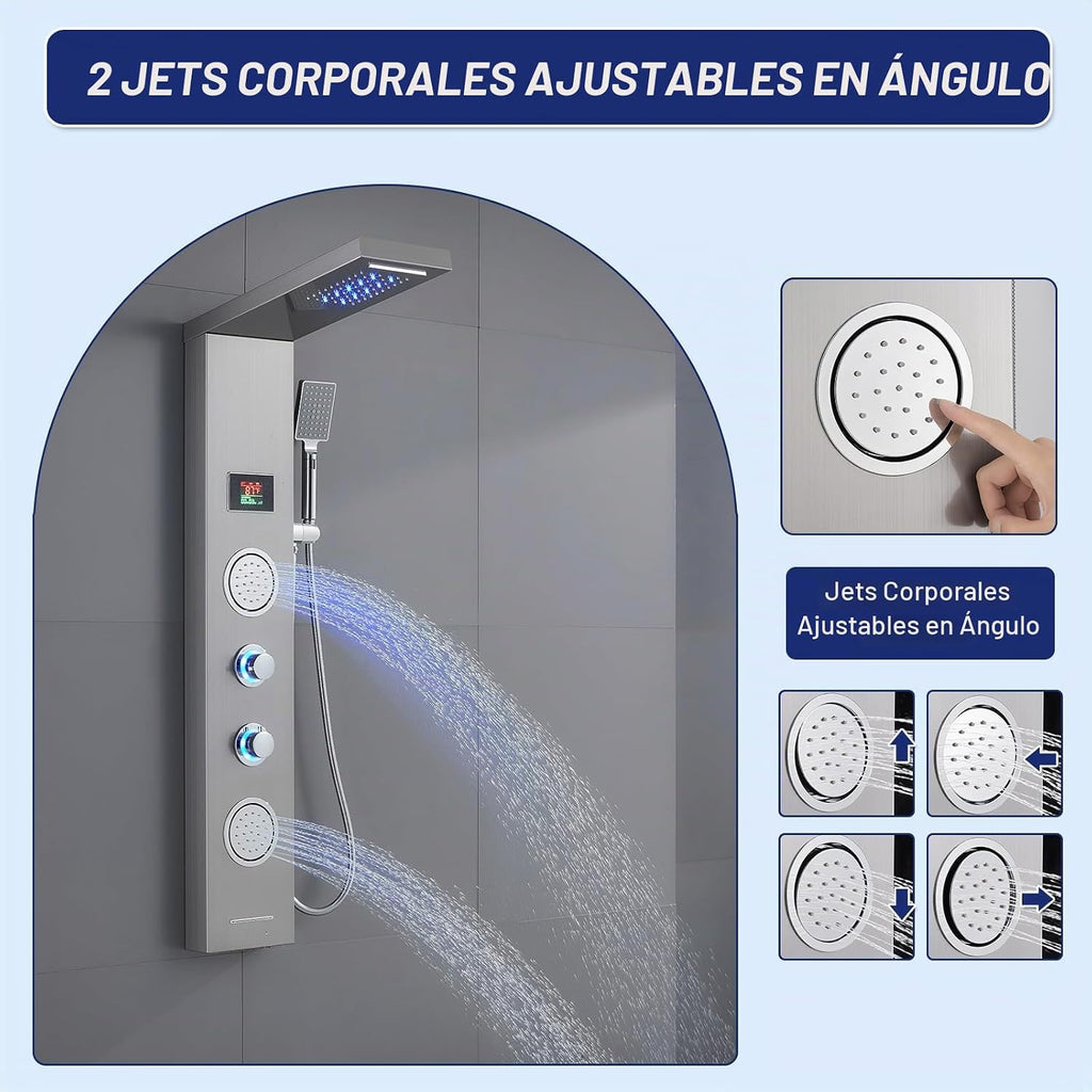 ROVATE Panel de ducha de cascada LED 5 en 1 con acabado cepillado |...