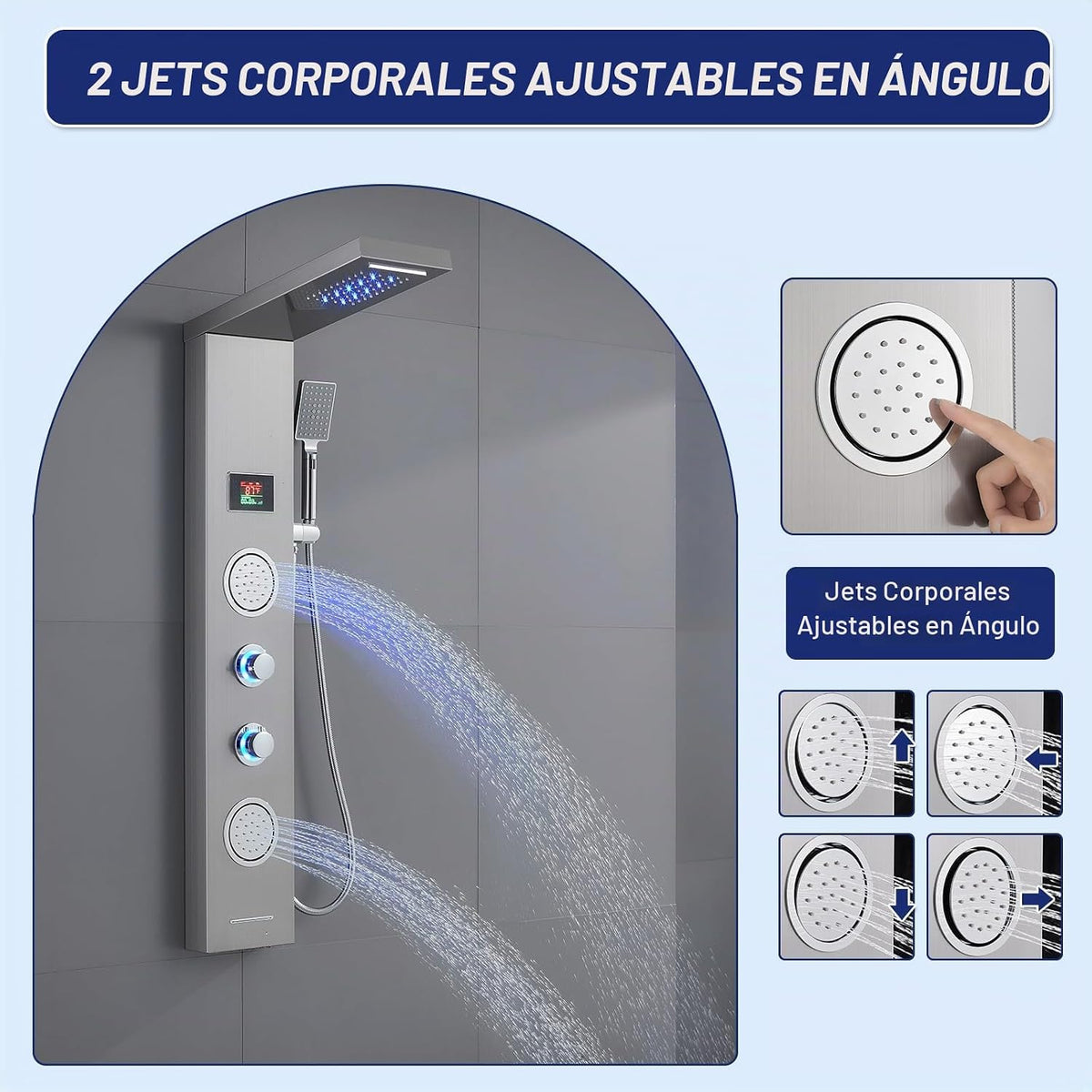 ROVATE Panel de ducha de cascada LED 5 en 1 con acabado cepillado |...