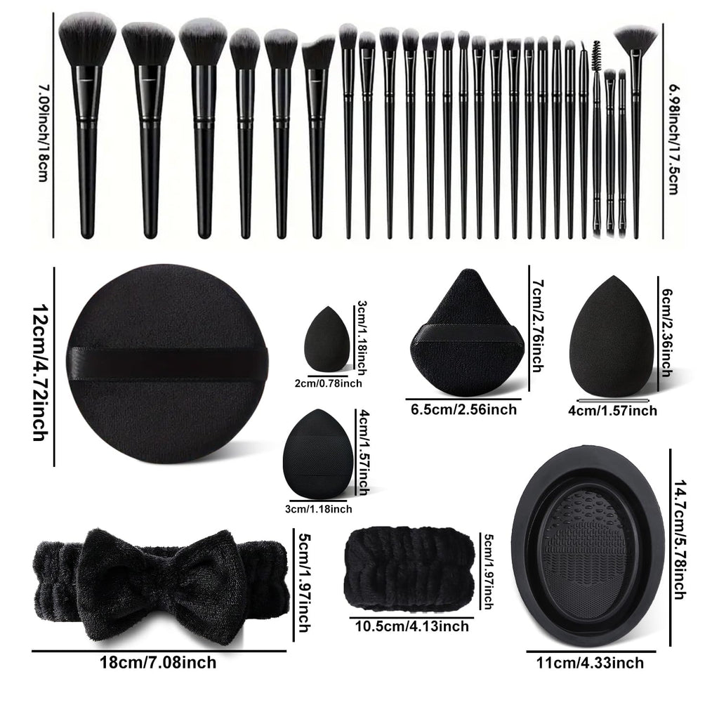 HGHDBT Juego de 51 brochas de maquillaje negras, kit de maquillaje...