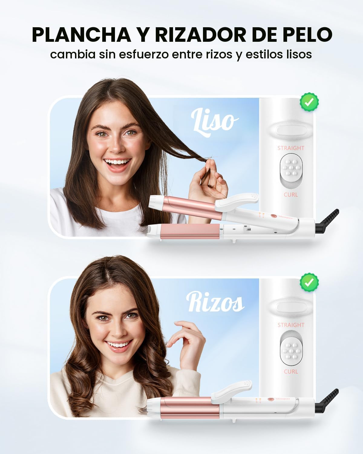 Mooqlizz Rizador de pelo de doble voltaje, rizador de viaje mini pa...