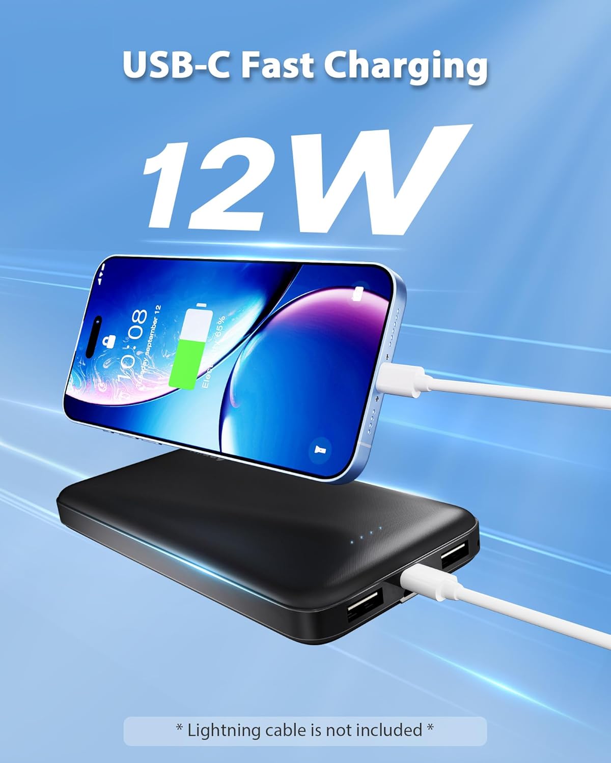 Miady cargador de batería de 10000 mAh, USB dual, portátil, negro,...