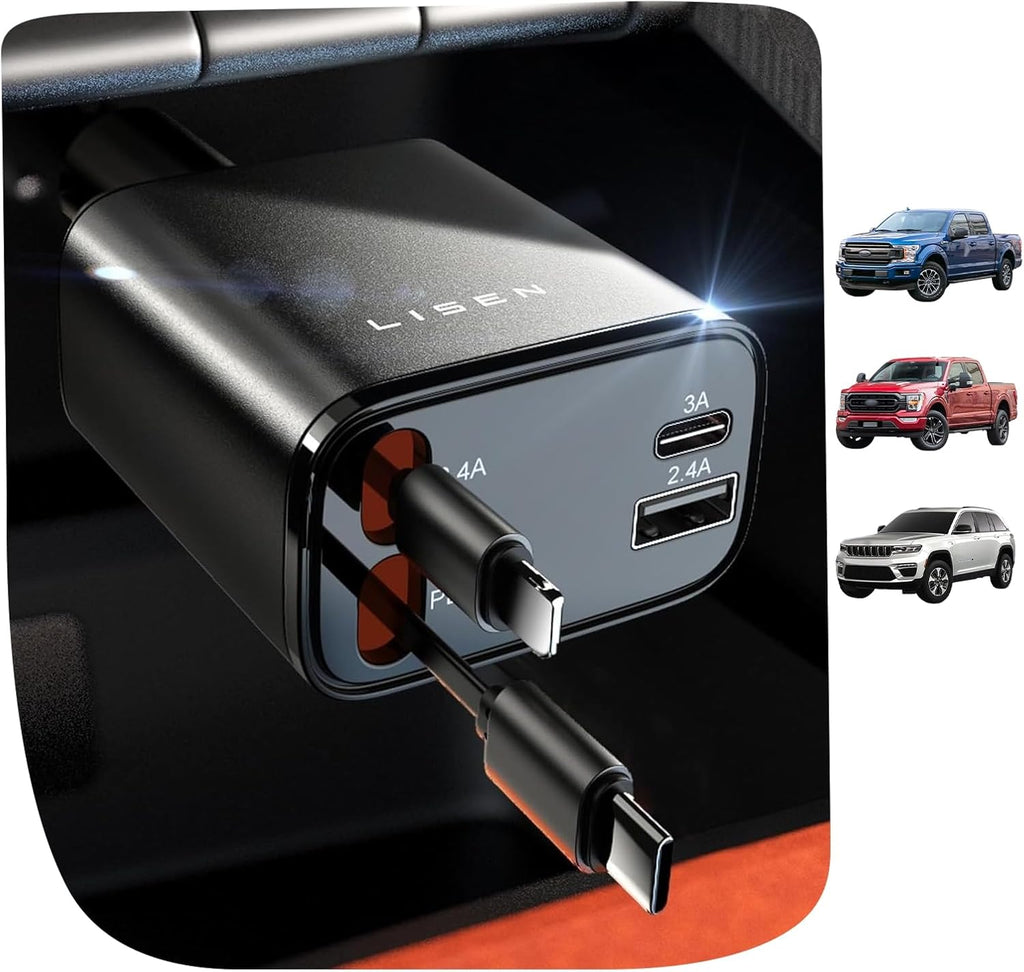 LISEN - Cargador retráctil para automóvil, adaptador de cargador de...