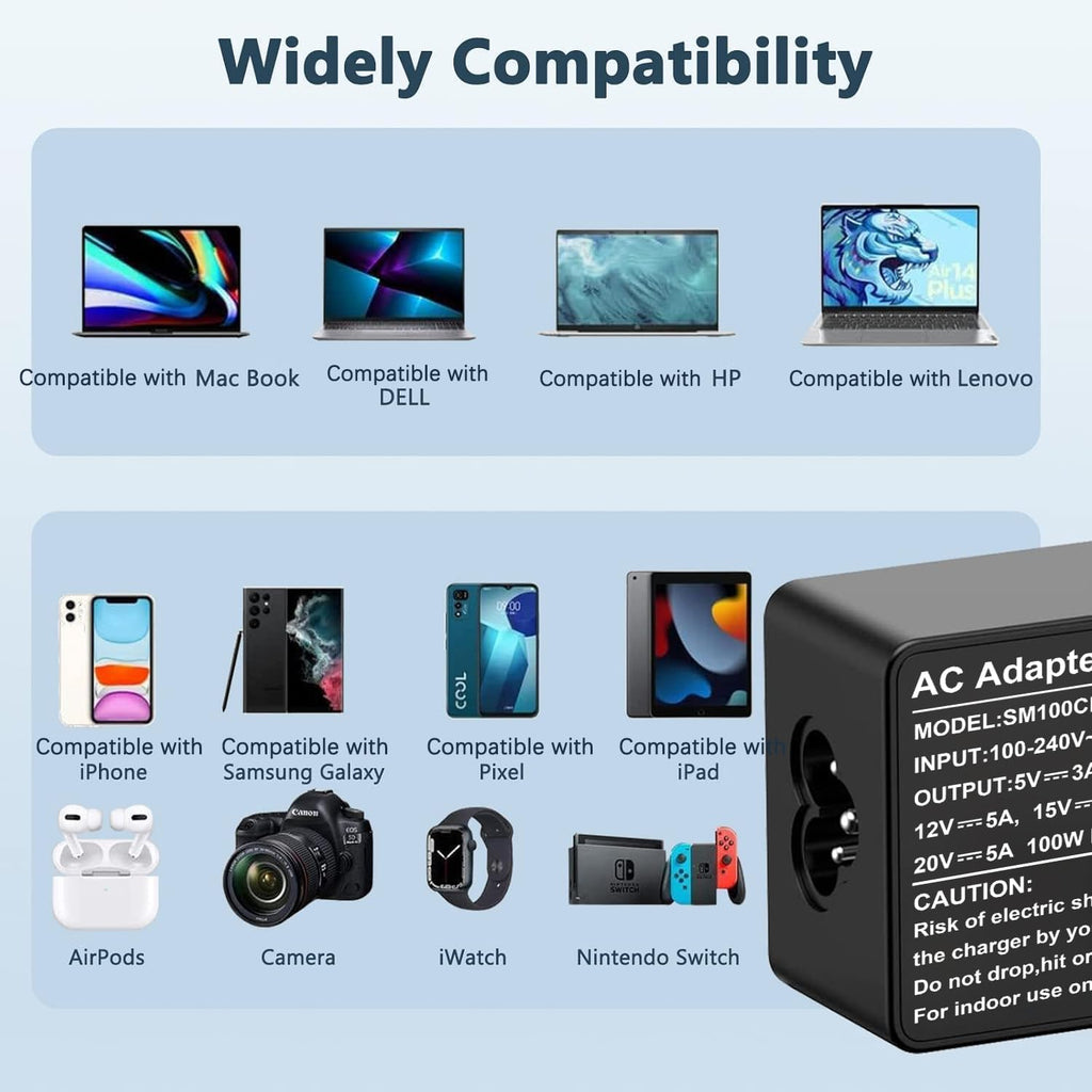 Cargador USB C para laptop, 100 W CA de repuesto para Lenovo, Think...