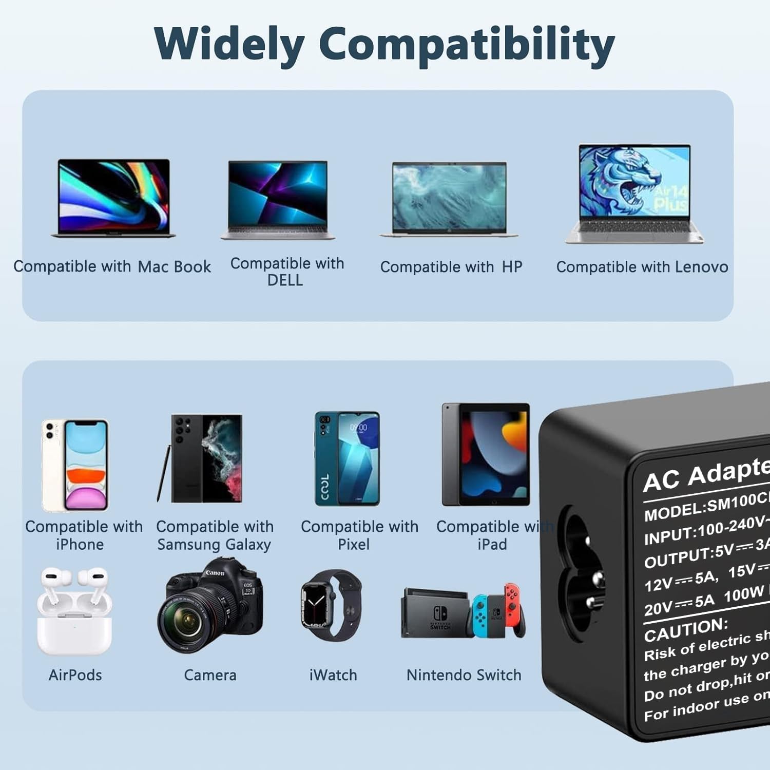 Cargador USB C para laptop, 100 W CA de repuesto para Lenovo, Think...