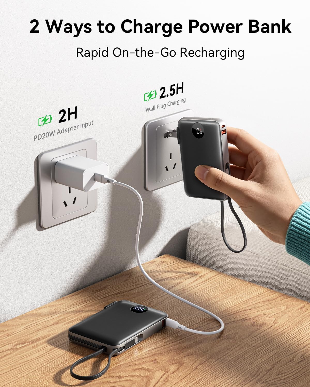 Cargador portátil de 10000 mAh, batería 45% más pequeña con enchufe...