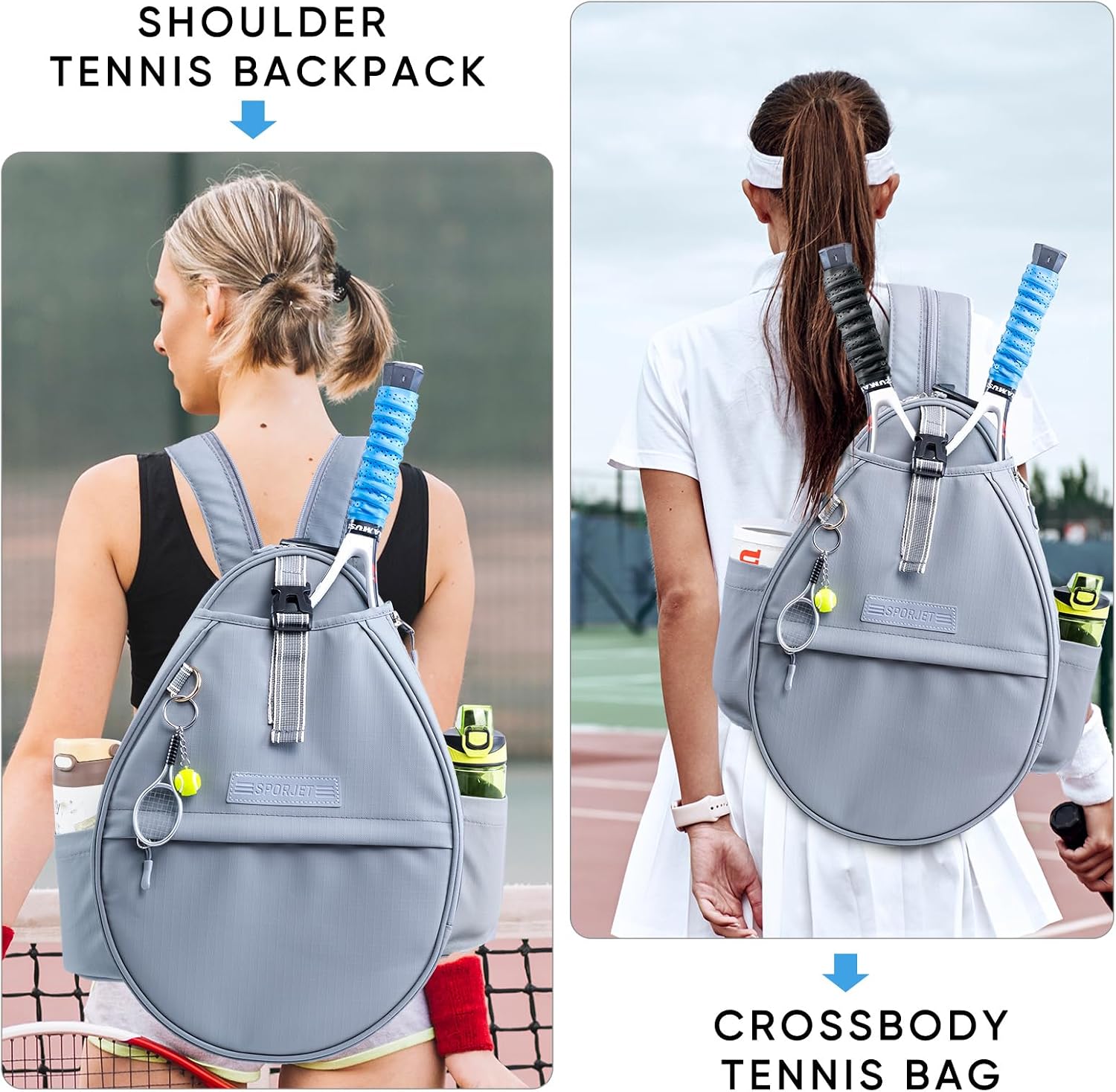 SPORJET Mochila de Tenis con Soporte para 2 Raquetas, Bolsa de Raqu...