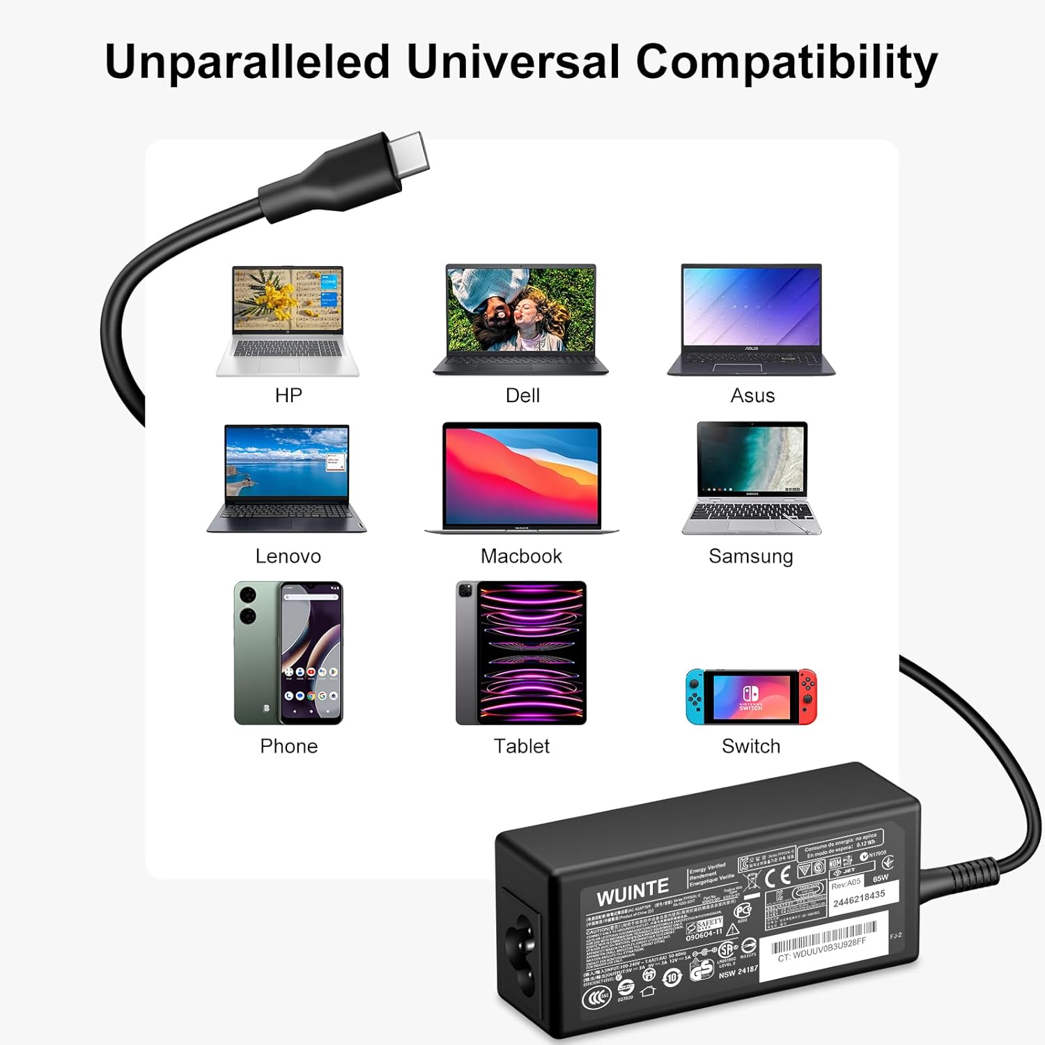 Cargador USB C para laptop compatible con Dell Laptop Chromebook Ca...
